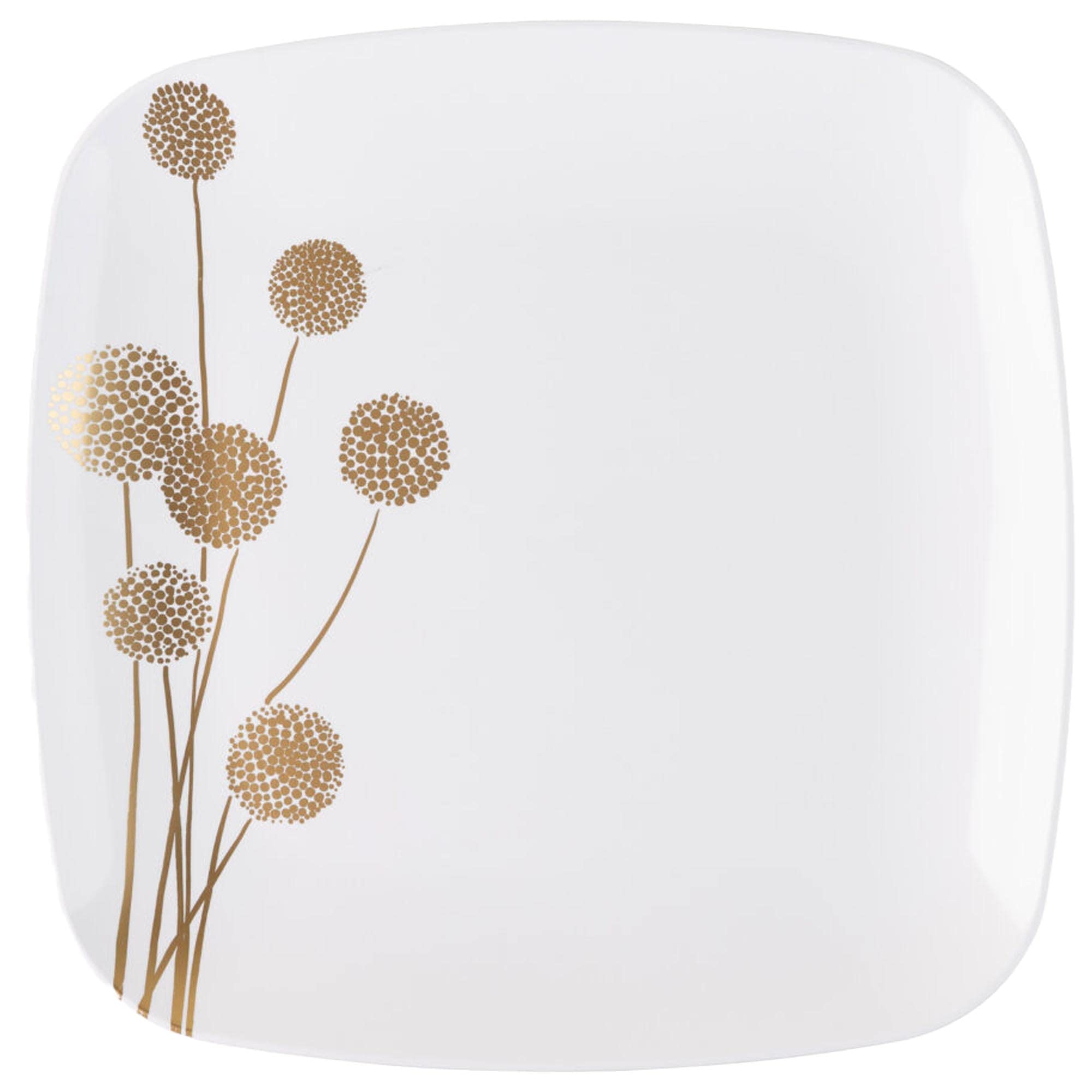 EcoQuality 8.5 Inch Square White Plastic Plates - Premium Heavy Duty Disposable Dinner Plates with Gold Dandelion Design (110 Pack) for Weddings, Parties, Catering, Events & Home Use - Non-Toxic & China-Like Elegance