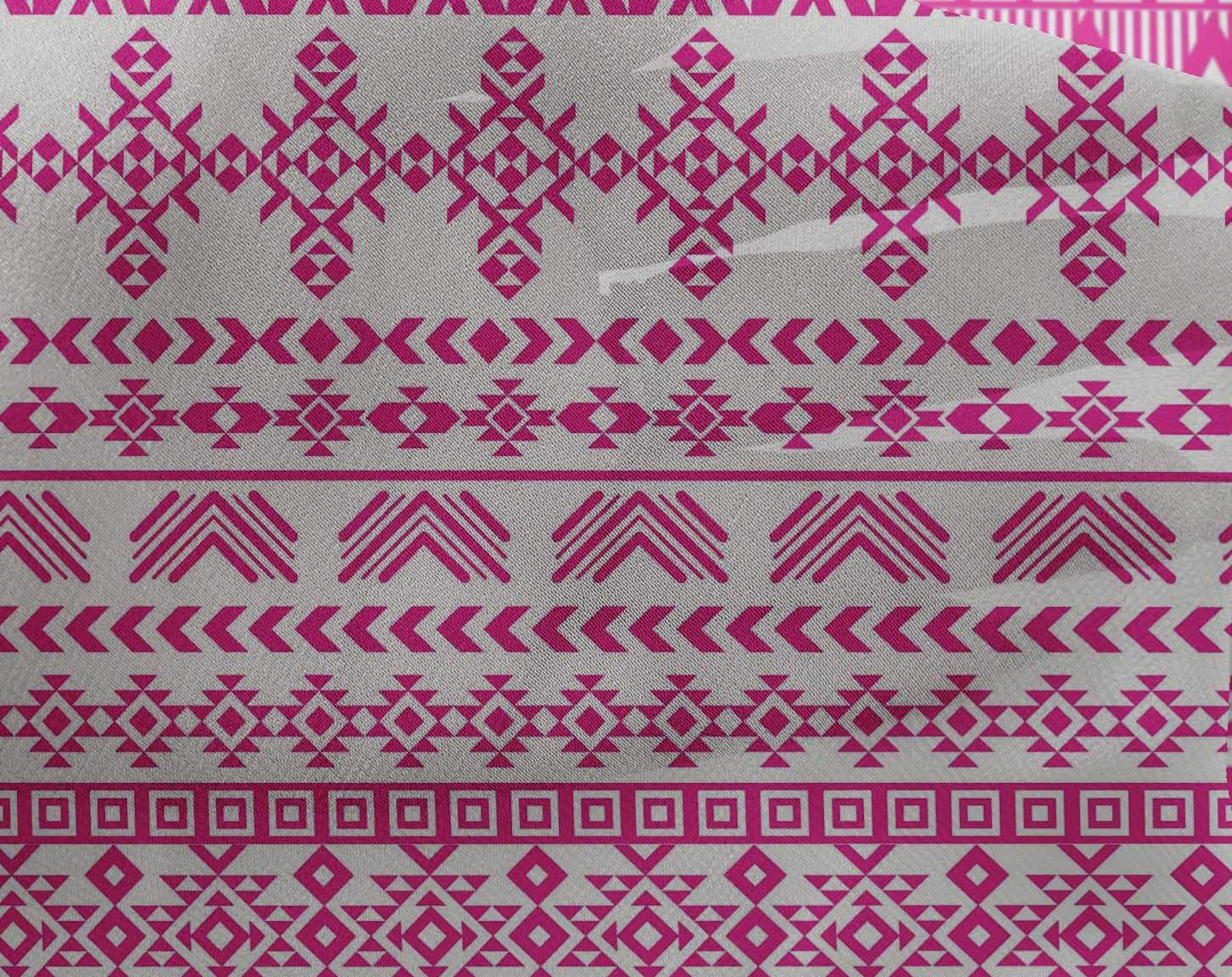 oneOone Georgette Viscose Fuchsia Pink Geometric Tribal Print Fabric by The Yard - 42 Inch Wide Soft Draping Dress Material for Boho Chic Fashion & Home Decor