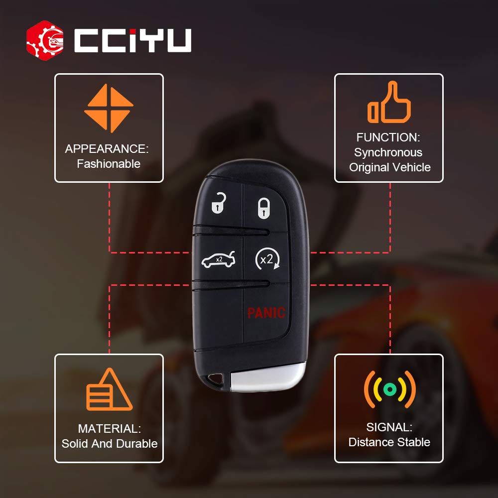 cciyu X 1 Flip Key Fob with Key Blade - 5 Buttons Replacement for Chrysler 300, Dodge Charger, Jeep Grand Cherokee (2011-2016 Models) - FCC ID M3N32337100 - Perfect for Key Replacement, Remote Start, and Vehicle Security