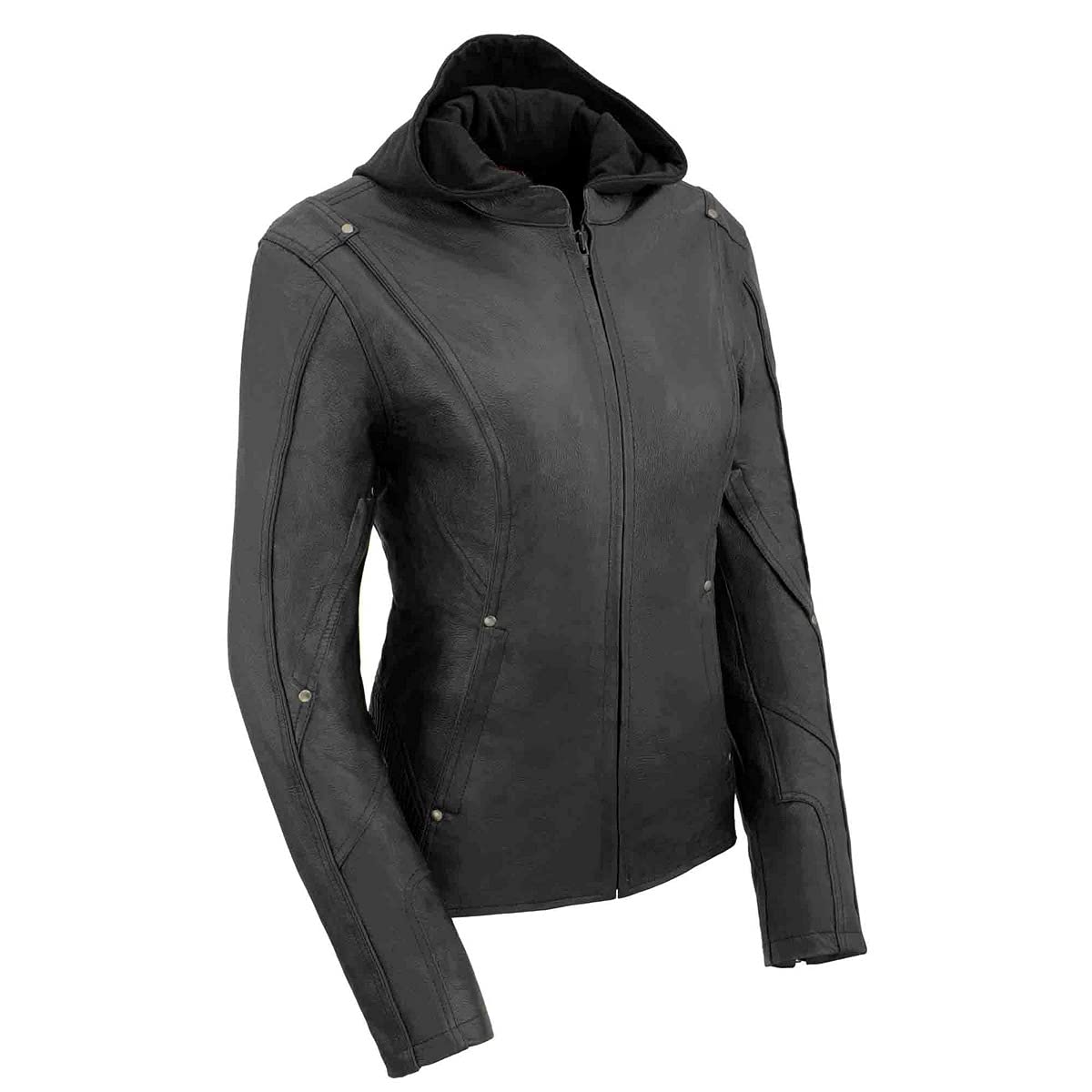 Milwaukee Leather MLL2555 Women's Black 3/4 Length Hooded Biker Jacket with Side Stretch Panels | Genuine Leather Motorcycle Jacket for Riding & Casual Wear