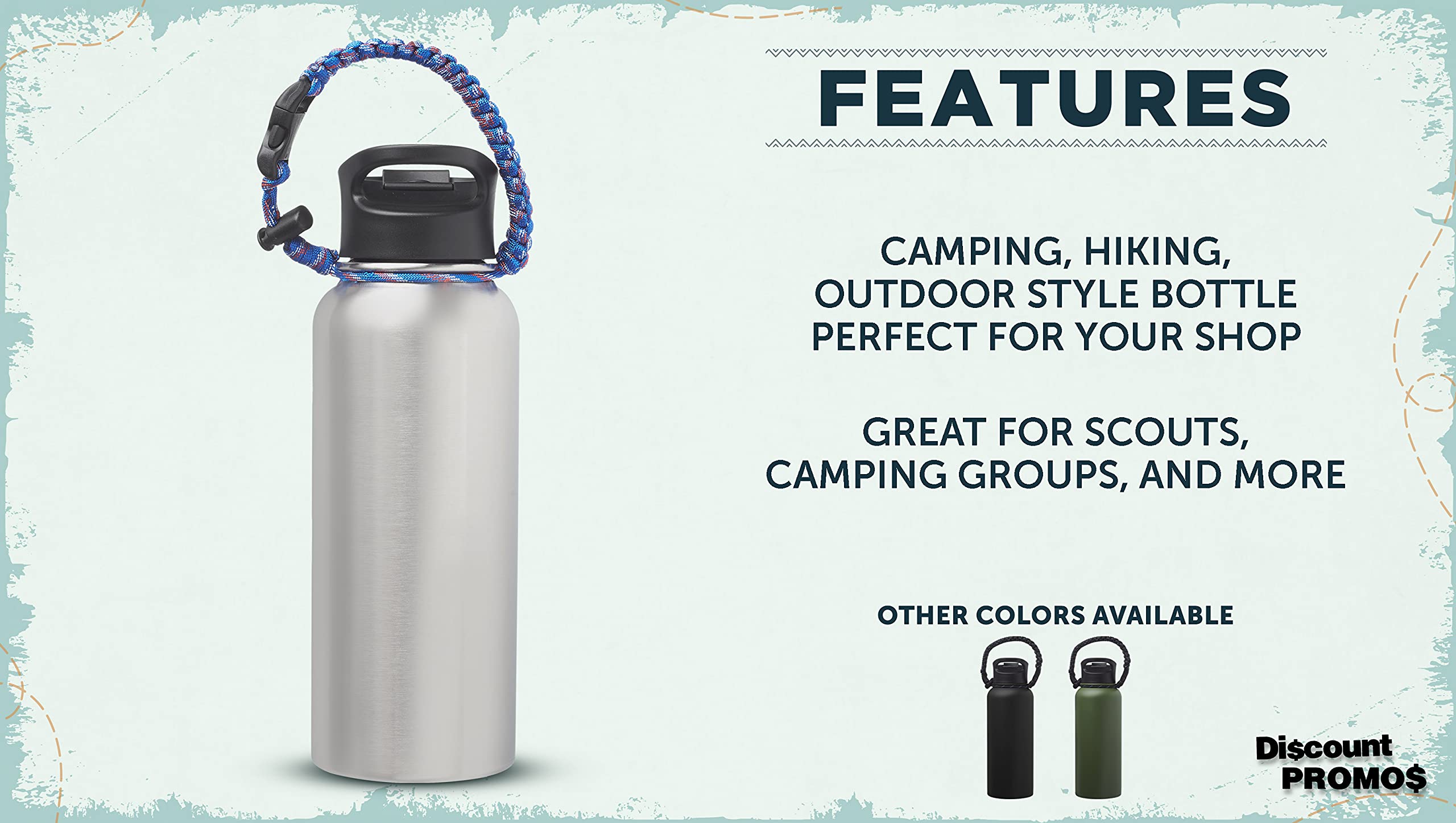 6 Pack Vulcan Stainless Steel Water Bottles 34oz - Double Wall Vacuum Insulated Silver Water Bottle with Strap - Leakproof & Sweatproof for Gym, Hiking, Camping, Office & Outdoor Activities