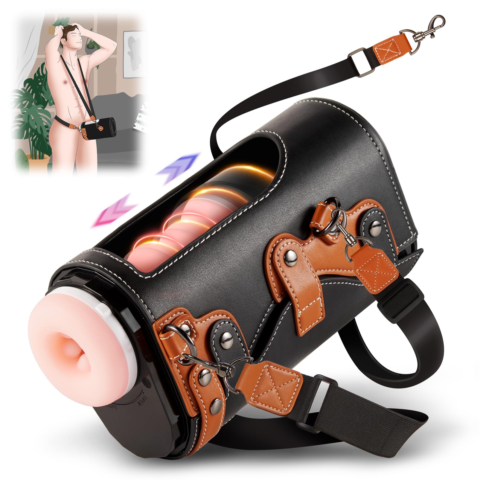 Automatic Male Masturbator Cup - Hands-Free Adult Sex Toy with 10 Thrusting Speeds & 2 Realistic Sleeves | Wearable Strap for Solo Play | Ultra Quiet 50dB | Perfect for Discreet Pleasure at Home or Travel