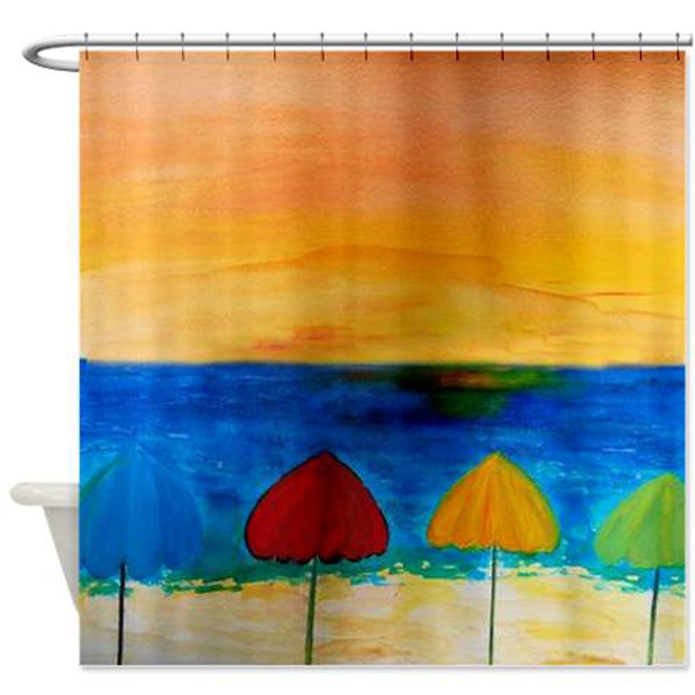 Colorful Beach Art Shower Curtain - Waterproof Bathroom Decor for Coastal & Tropical Themed Homes - Perfect for Beach Houses, Vacation Rentals & Bathroom Makeovers