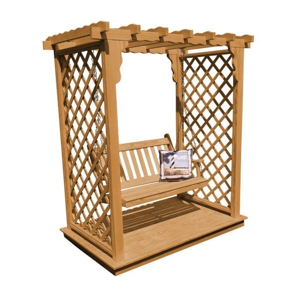 Yellow Pine Covington Arbor with Deck & Swing - Perfect for Backyard Relaxation, Garden Decor & Outdoor Weddings