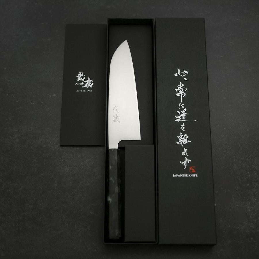 Premium Santoku Knife 165mm - AUS 8 Stainless Steel with Polished Ocean Black Handle - Japanese Kitchen Knife for Slicing, Dicing & Chopping Vegetables, Meat & Fish - Perfect for Home Chefs & Professional Kitchens