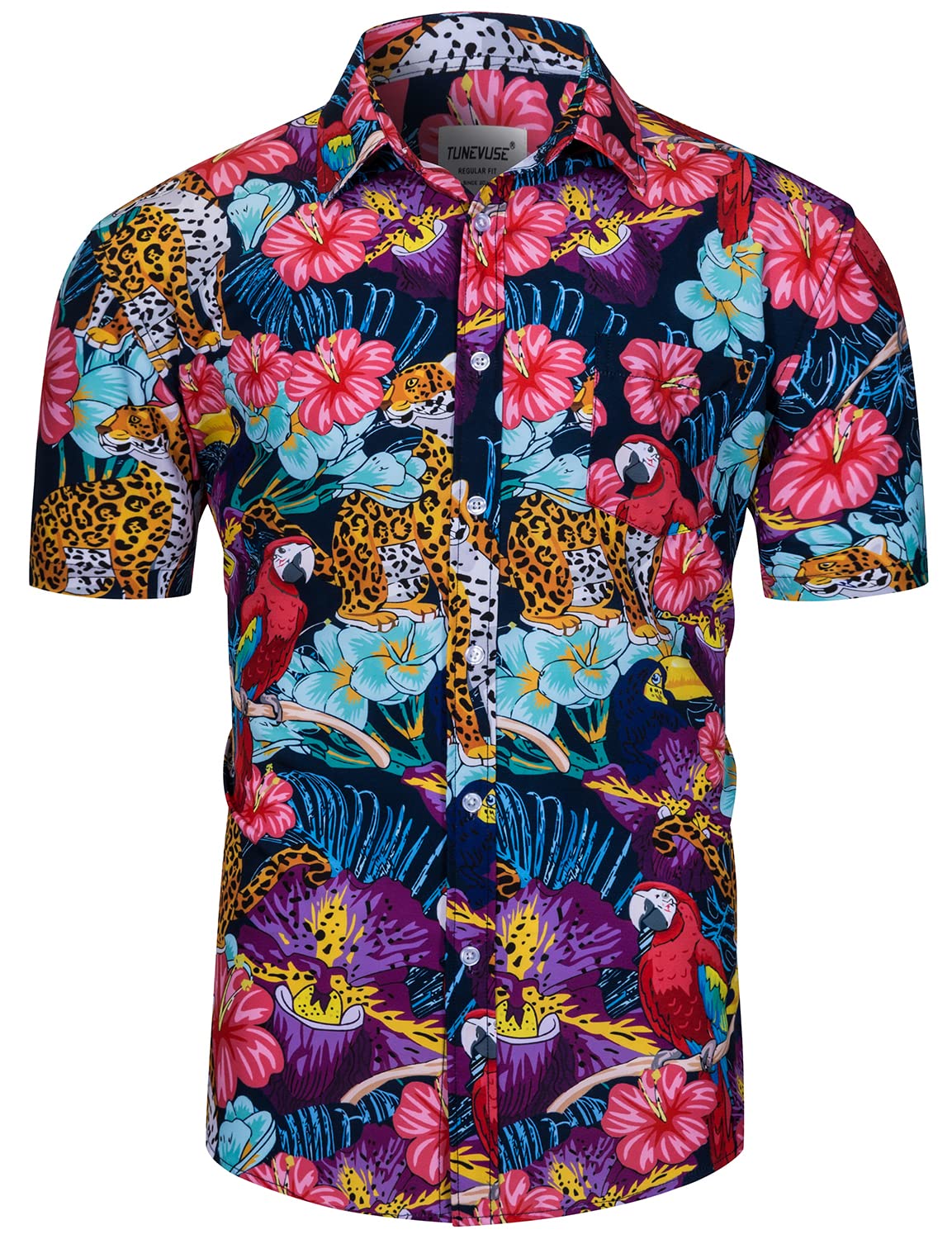 TUNEVUSE Men's Hawaiian Shirt and Shorts Set - 2 Piece Tropical Beach Outfit with Floral Print & Bucket Hat | Summer Vacation, Luau Party, Poolside Relaxation