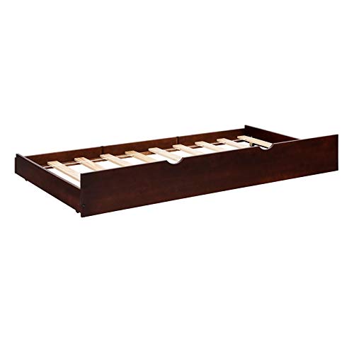 Walker Edison Solid Wood Twin Trundle Kids Bed Frame with Wheels - Bunk Bed with Storage, Guard Rail & Ladder - Espresso Brown - Perfect for Small Bedrooms, Kids' Rooms & Space-Saving Sleep Solutions