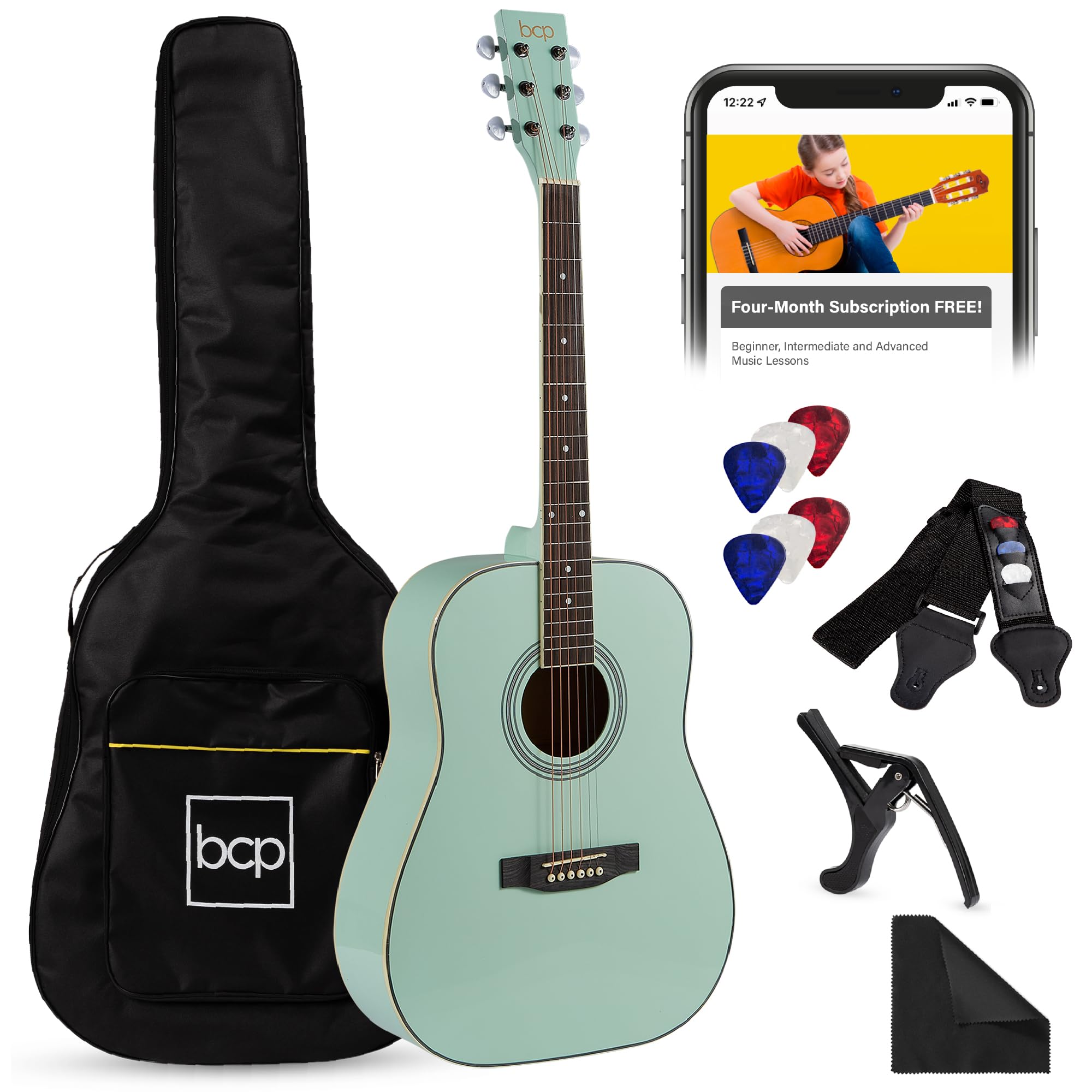 Best Choice Products 41-inch Full Size Beginner Acoustic Guitar Starter Set with Gig Bag, Strap, Capo, Extra Strings & Picks - SoCal Green | All Wood Construction for Rich Sound | Perfect for Beginners, Campfires & Home Performances