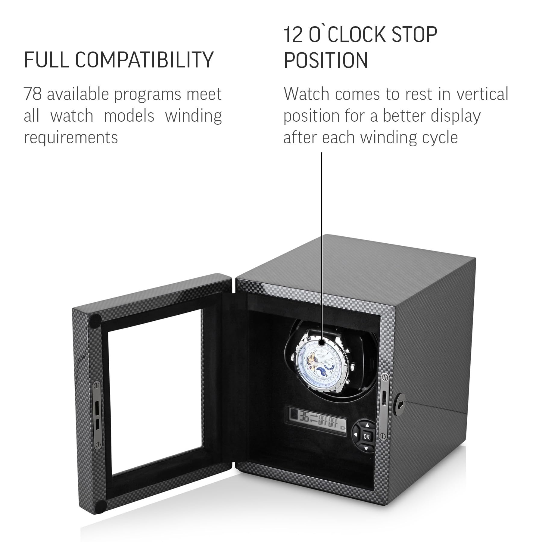 Premium 9-Watch Winder with LED Interior Lighting & Storage Drawer - Carbon Fiber - Perfect for Watch Collectors & Luxury Timepiece Display
