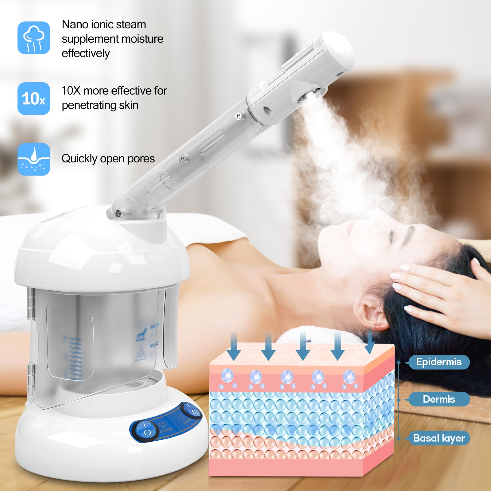 DEER BEAUTY Nano Ionic Facial Steamer - Professional Portable Face Steamer for Home & Salon Use | Deep Cleansing, Hydration & Skin Care | Perfect for Spa Days, Blackhead Removal & Relaxation