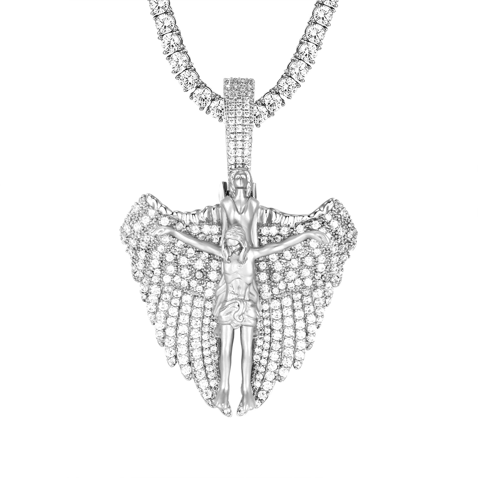 Custom Sterling Silver Jesus Christ Angel Wings Pendant Necklace - Religious Jewelry for Baptism, Confirmation & Spiritual Gifts