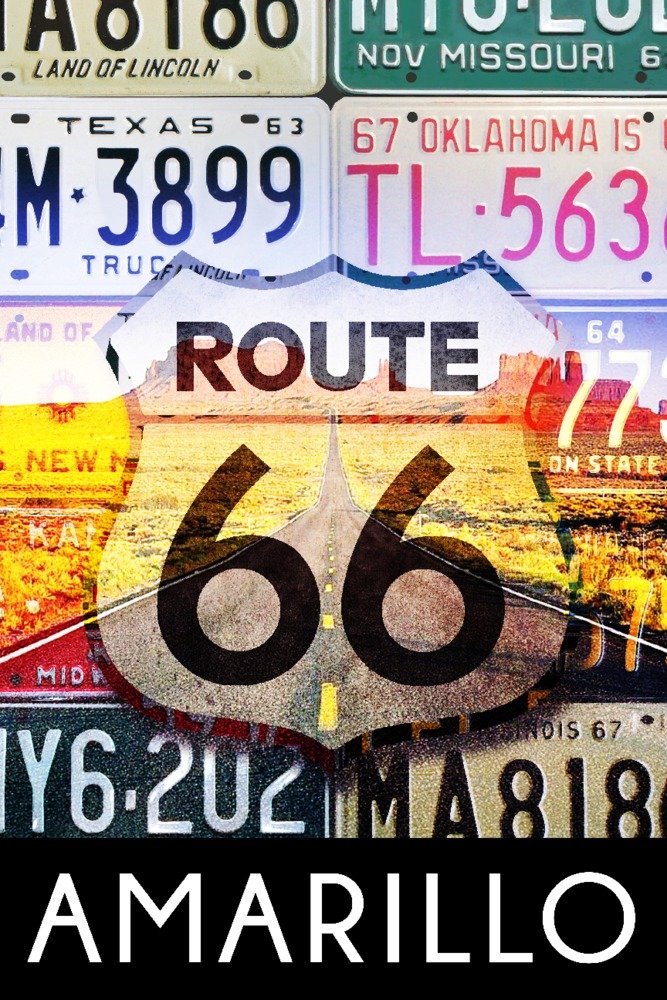 Vintage Route 66 Amarillo Texas License Plate Art Print - 24x36 Signed Wall Decor Poster for Road Trip Enthusiasts | Perfect for Man Cave, Garage, or Retro Home Decor