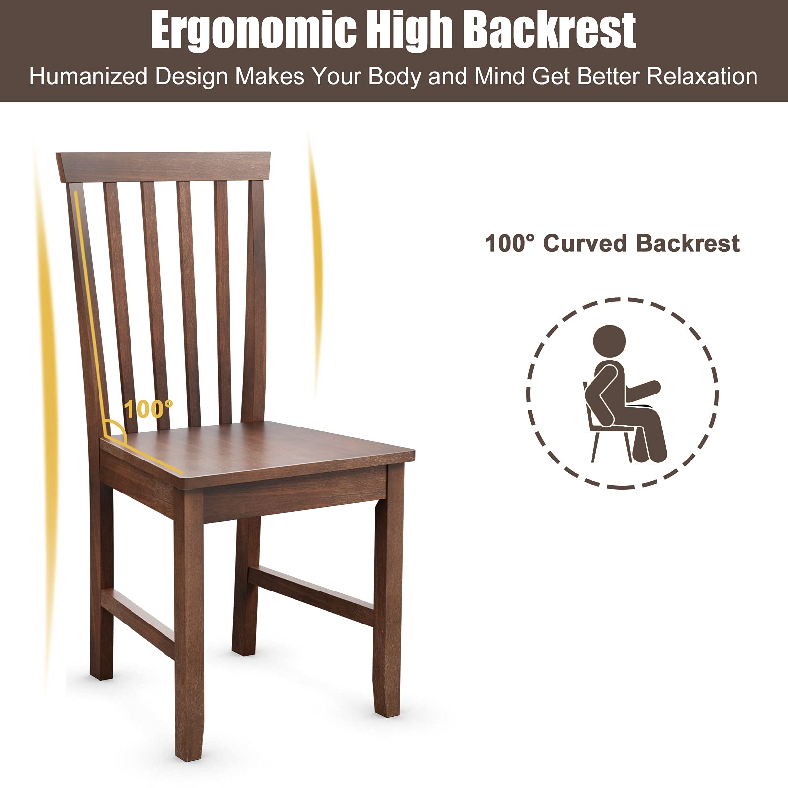 COSTWAY Set of 4 Slat Back Dining Chairs | Transitional Rubber Wood Side Chairs with Thickened Legs & Sturdy Construction | Smooth Surface for Comfort | Perfect for Dining Room, Kitchen, Living Room & Bedroom | Ideal for Family Meals, Entertaining Guests & Daily Relaxation