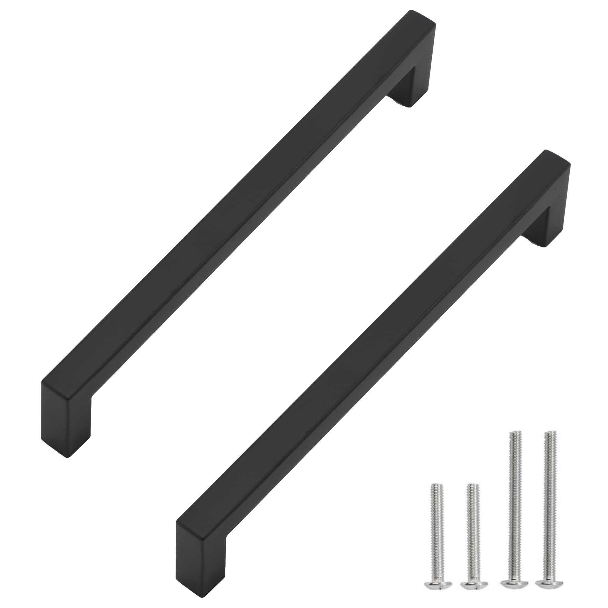 Matte Black Square Cabinet Pulls - 5 Pack 8-4/5 Inch (224mm) Stainless Steel Kitchen Drawer Handles - Durable Cupboard Hardware for Modern Cabinets & Furniture - Perfect for Kitchen, Bathroom, Office & Home Organization