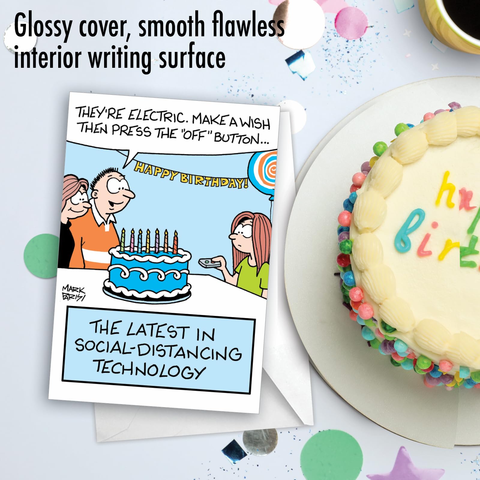 NobleWorks Funny Birthday Greeting Card with Cartoons & Comics - Electric Candles Design C9301BDG - Perfect for Birthday Celebrations, Parties & Humorous Gifts
