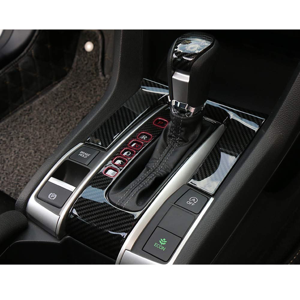 XITER Carbon Fiber Gear Panel Trim & Shift Box Cover for 2016-2021 Honda Civic 10th Gen (Automatic Transmission) - 2PC Interior Accessories for Enhanced Car Styling & Protection