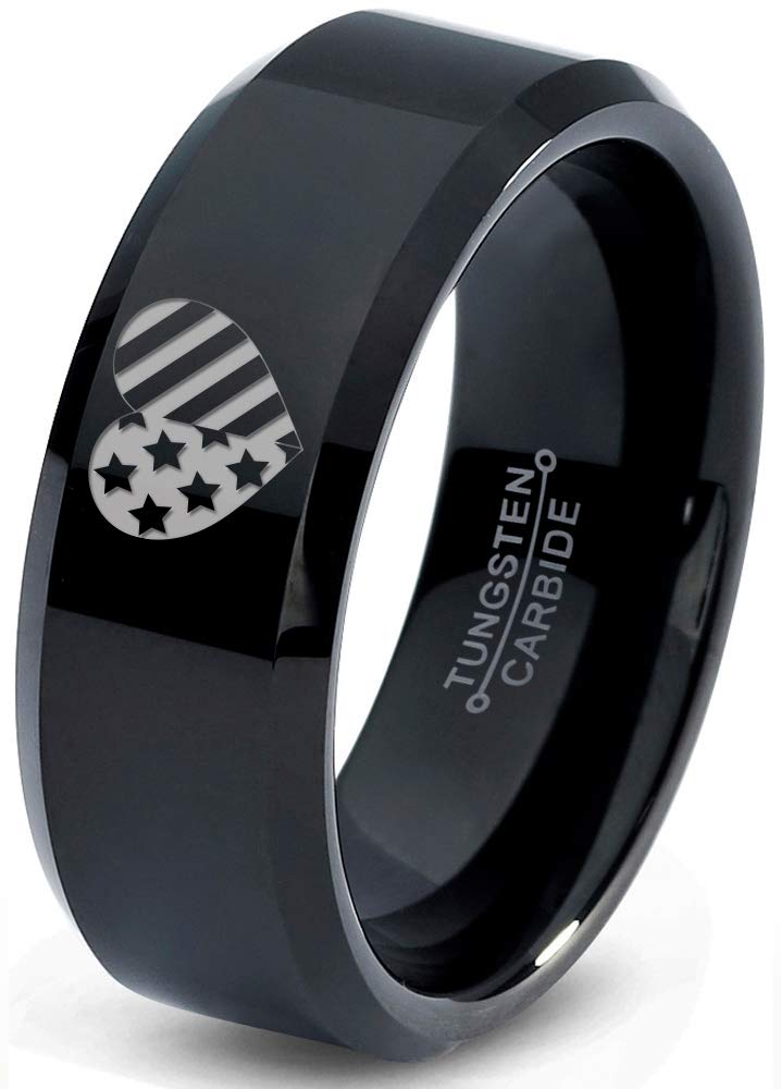 Zealot Tungsten Ring for Men & Women - 8mm Black Racing Flag Design for Everyday Wear
