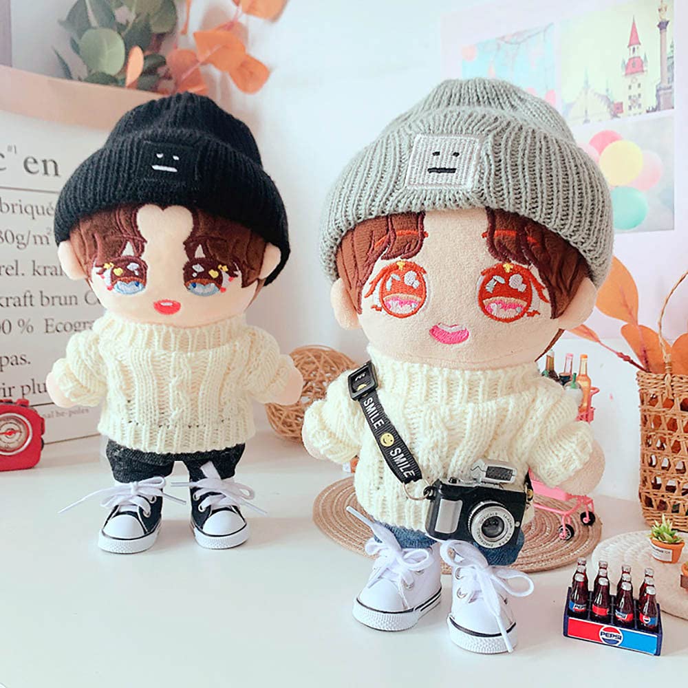 20cm Plush Doll Clothes Set - Hat, Sweater & Shorts for Dressup Play