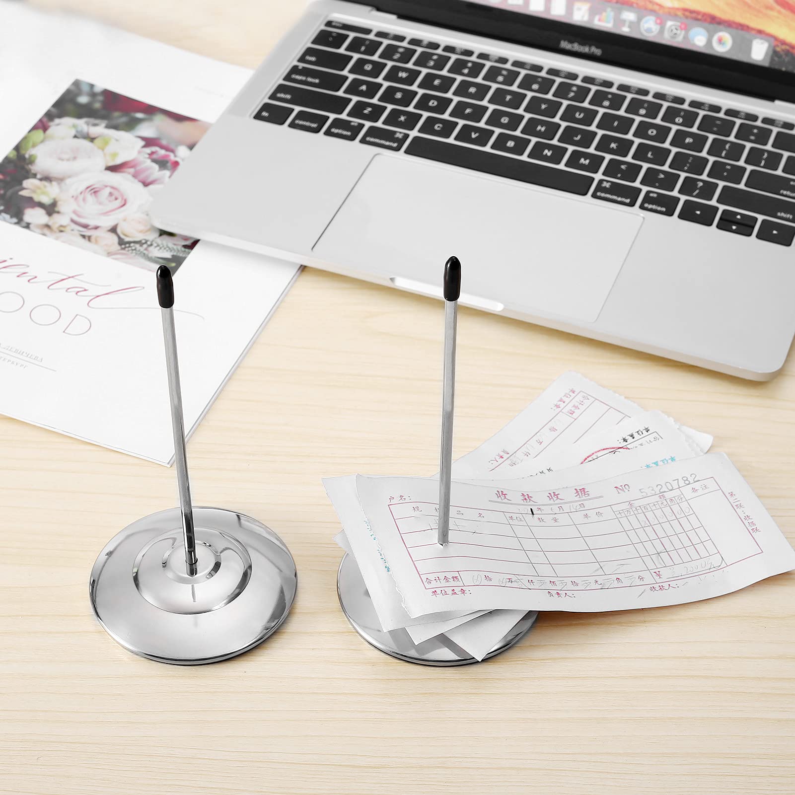 2PCS Stainless Steel Bill Fork & Receipt Holder - Restaurant Check Spindle for Organizing Cash, Credit Card Receipts and Paper Memos - Perfect for Waiters, Cashiers and Office Use