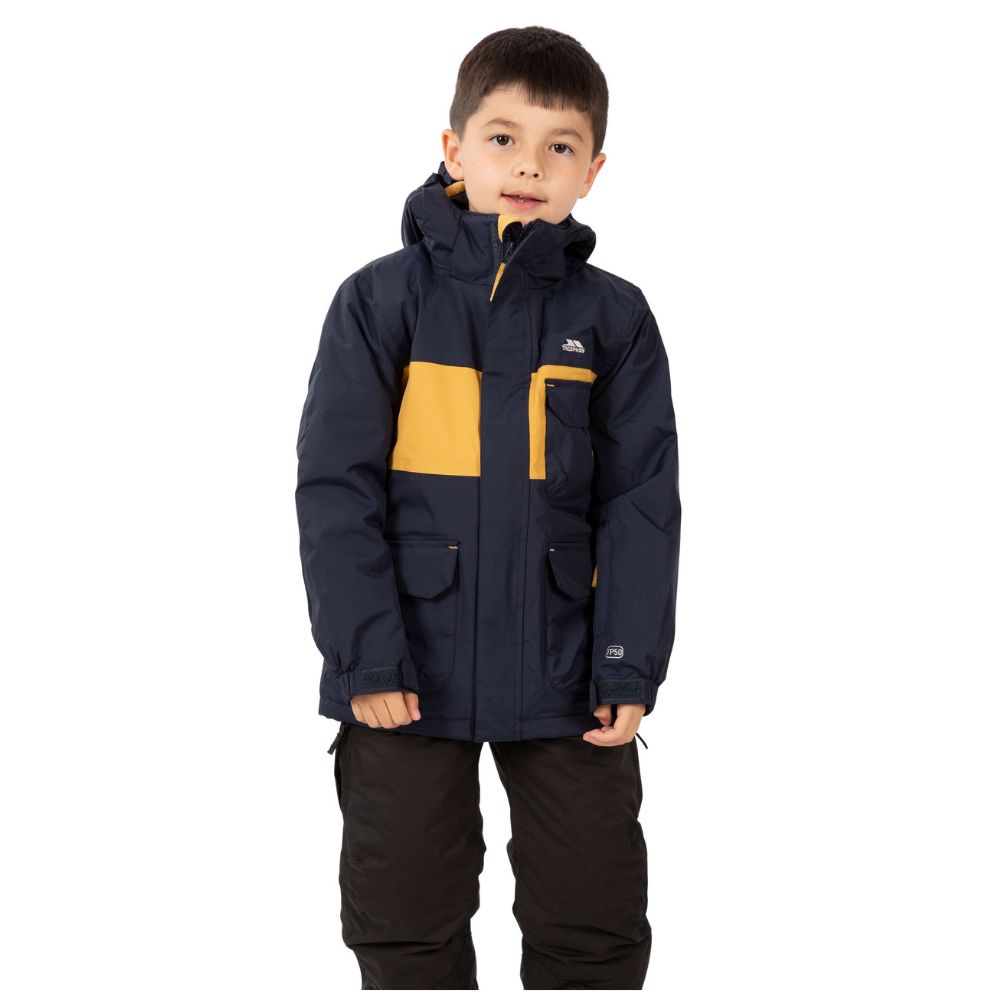Trespass Montee Boys Ski Jacket - Waterproof Winter Coat for Kids, Navy Blue - Perfect for Snowboarding, Skiing & Outdoor Winter Activities