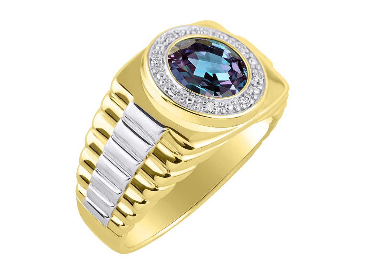 Rylos Men's Designer Rings - Round Cabochon Gemstone & Diamond Yellow Gold Plated Silver Ring for Men, Sizes 8-13 | Perfect for Weddings, Anniversaries & Special Occasions
