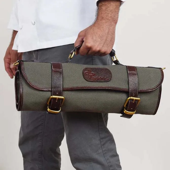 Boldric Green Canvas Knife Bag - 9 Pockets Professional Chef Knife Roll for Culinary Students & Chefs - Perfect for Cooking Classes, Restaurant Work & Travel