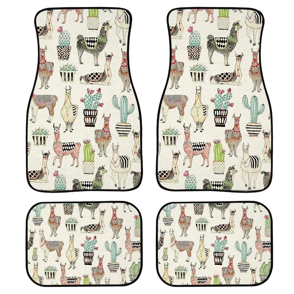 Dellukee 4-Piece Heavy Duty Rubber Car Mats Set - Non-Slip Front & Rear Floor Liners with Llama Print, Universal Fit for Sedan, SUV, Van & Truck | All-Weather Protection & Easy Cleaning for Daily Commute & Family Road Trips