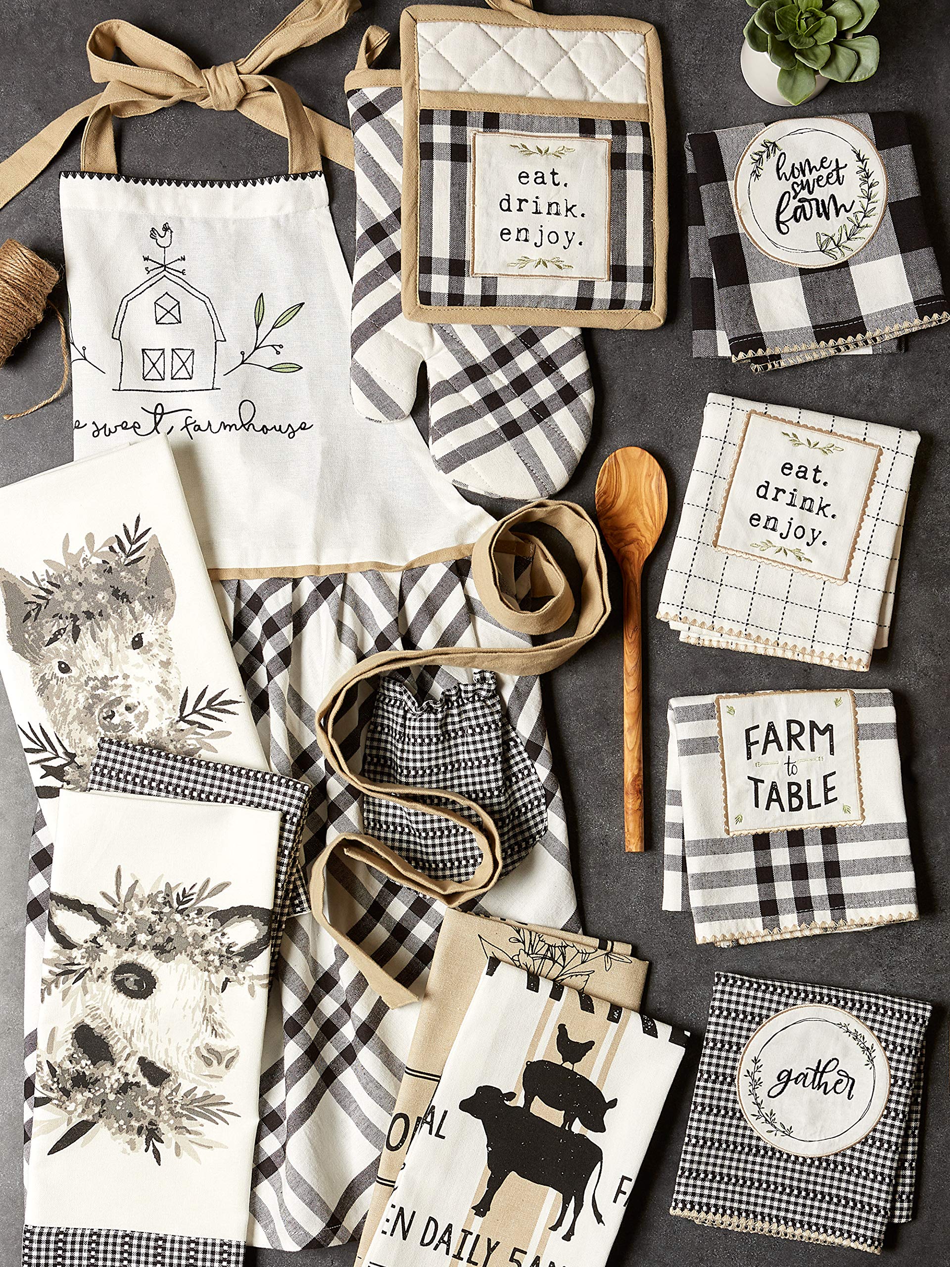 Farmhouse Style Kitchen Apron - Black Cotton Adjustable Bib Apron for Cooking, Baking & Grilling - Perfect for Home Chefs & BBQ Enthusiasts