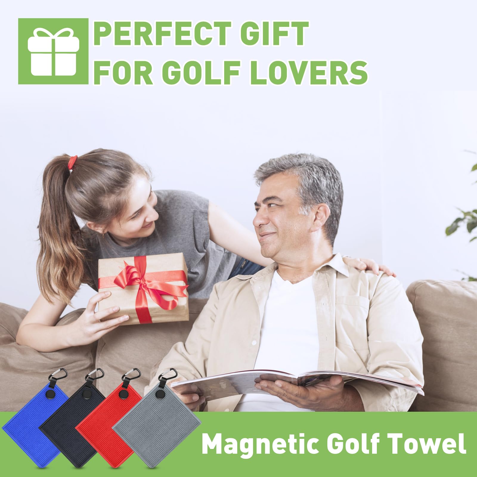 Premium Magnetic Golf Towel 2-Pack - Ultra Absorbent Microfiber Waffle Pattern Towels with Clip & Strong Magnet - Golf Accessories for Men & Women - Perfect for Golf Bags, Carts, Clubs & On-Course Cleaning