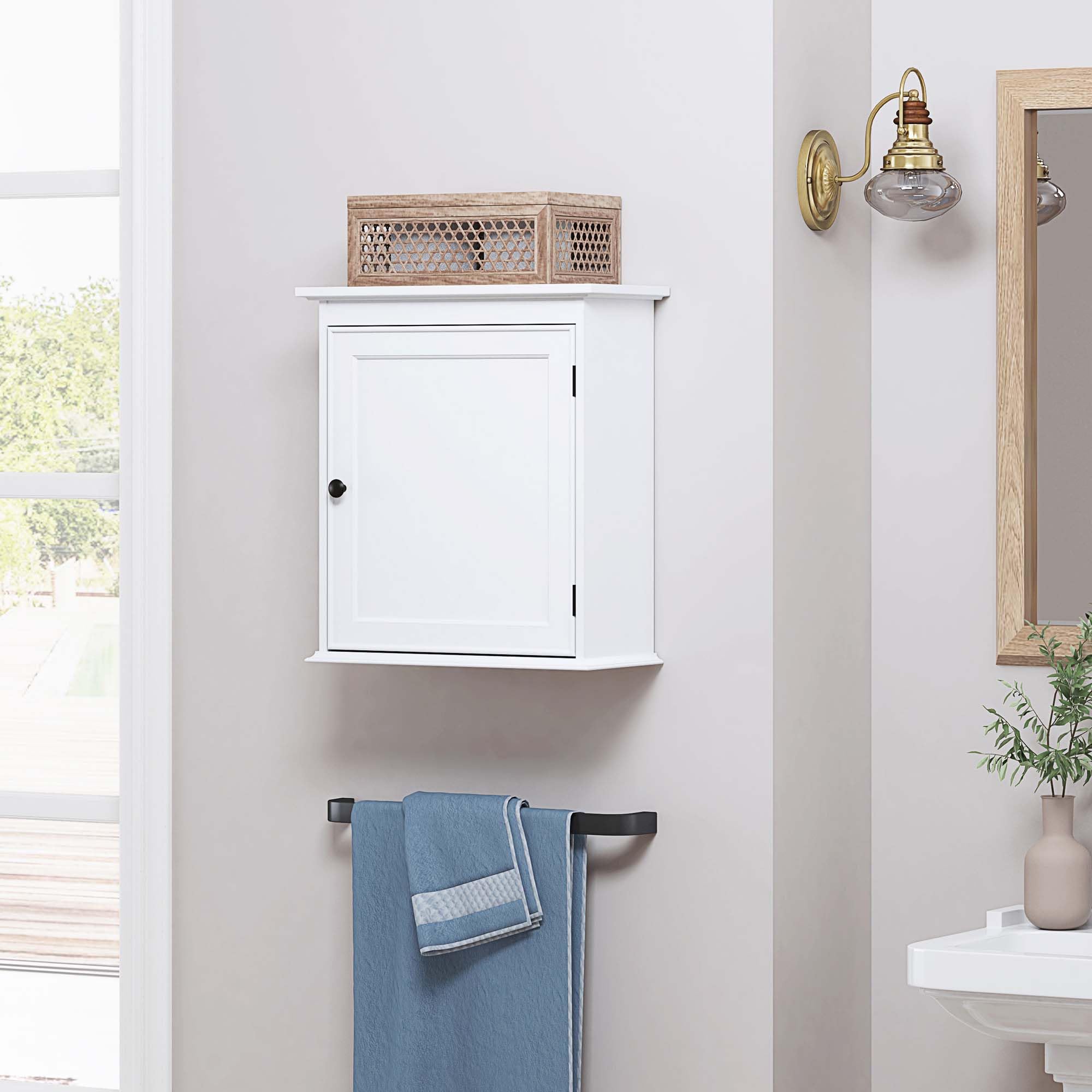 White Wall Mounted Bathroom Storage Cabinet - Small Medicine Cabinet Organizer for Bathroom, Kitchen & Living Room - Perfect for Toiletries, Cosmetics & Home Essentials - Space Saving Bathroom Wall Cabinet with Mirror