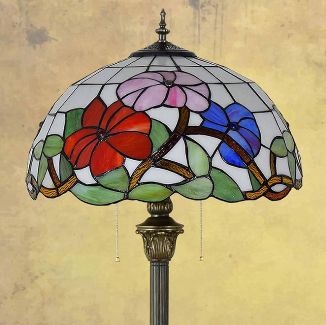Tiffany Style Stained Glass Floor Lamp - Handmade Pastoral 16-Inch Tall Uplighter with Foot Switch, E27×2 Socket, 40W, 220V - Perfect for Living Room, Bedroom & Home Decor | Elegant Lighting for Reading Nook, Lounge Area & Cozy Corners