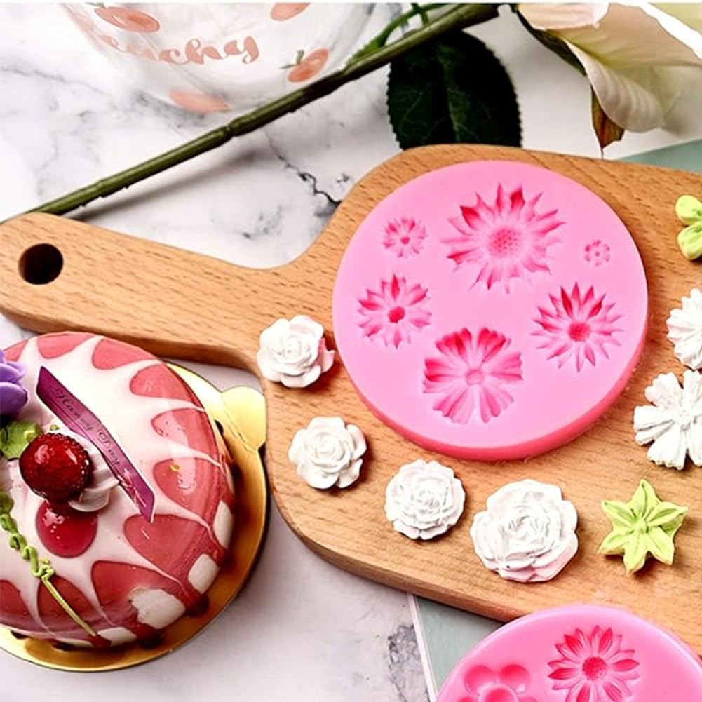 AKOAK 2-Piece Chrysanthemum & Sunflower Silicone Molds Set - Premium Flower Candy Molds for Cake Decorating, Fondant, Resin Art, Soap Making & DIY Cupcake Toppers - Perfect for Baking, Craft Projects & Home Decor