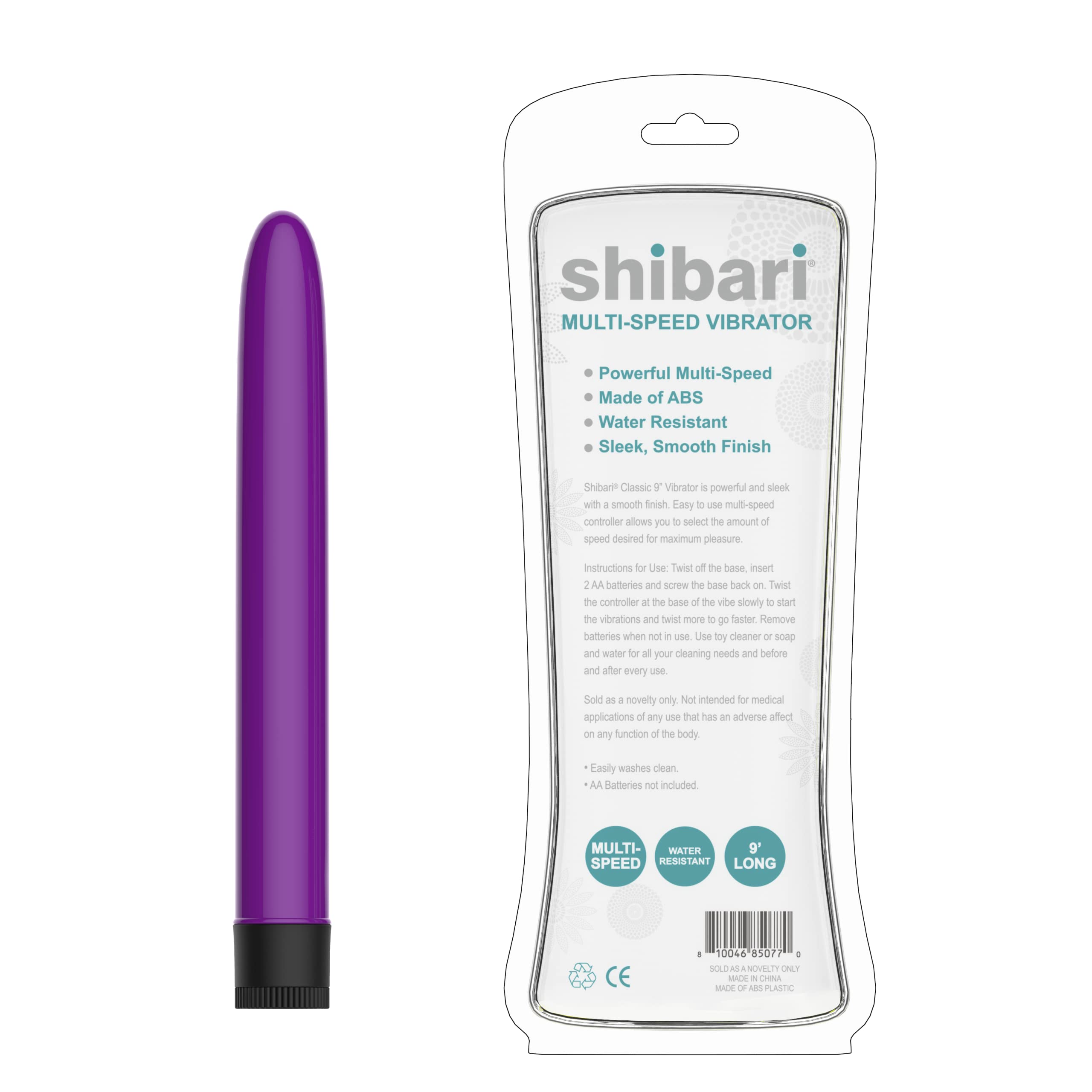 Shibari Classic 9-Inch Bullet Vibrator for Women - Powerful Clitoral & G-Spot Stimulator, ABS Plastic Waterproof Adult Sex Toy - Quiet Wireless Vibrating Massager for Solo Play & Couples (Purple) - Perfect for Bedroom Use & Travel