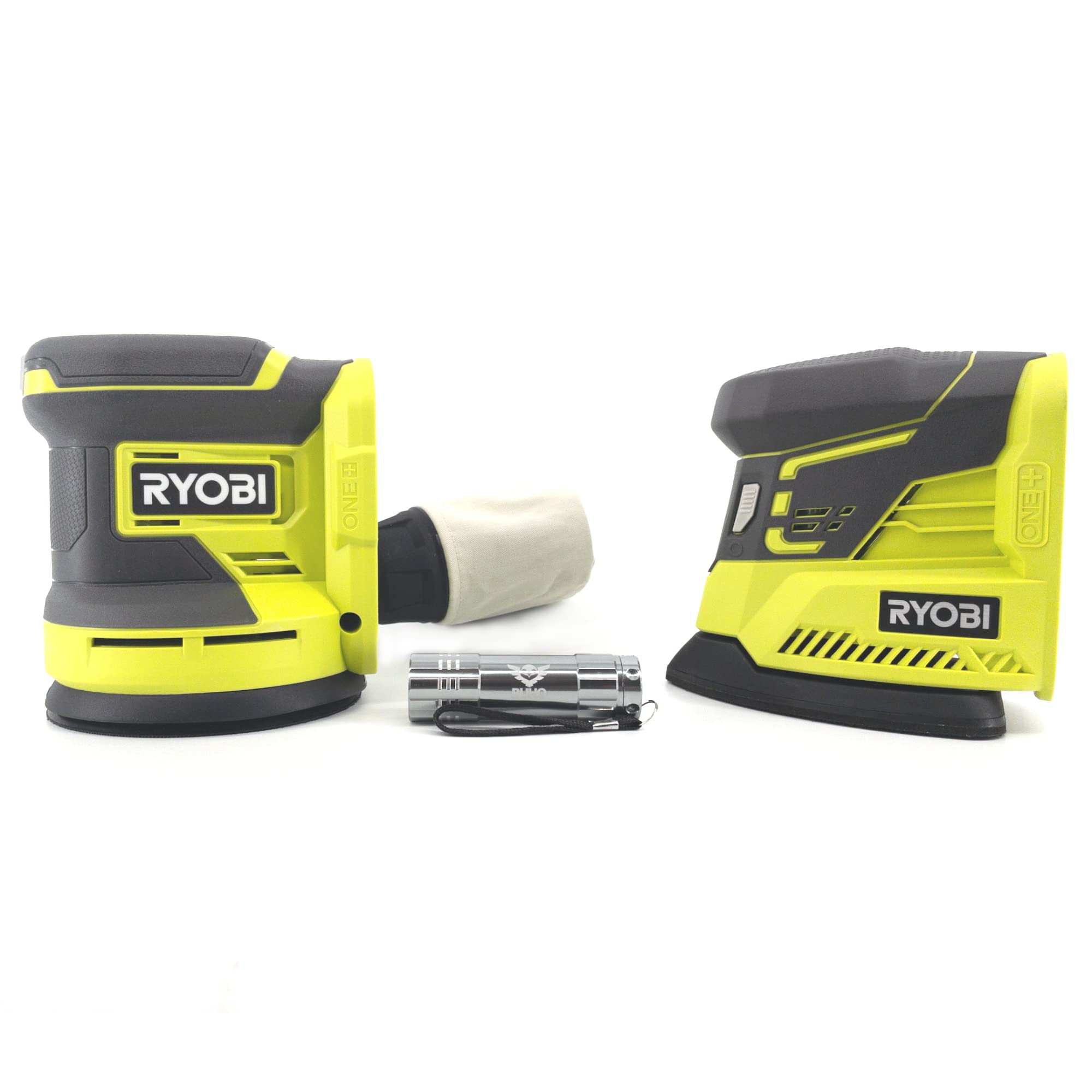 18V Buho Cordless Power Sander Bundle - 5 Inch Random Orbit Sander & Corner Cat Finish Sander with Pocket Flashlight (Bare Tools, No Battery) - Perfect for Woodworking, DIY Projects & Home Renovations