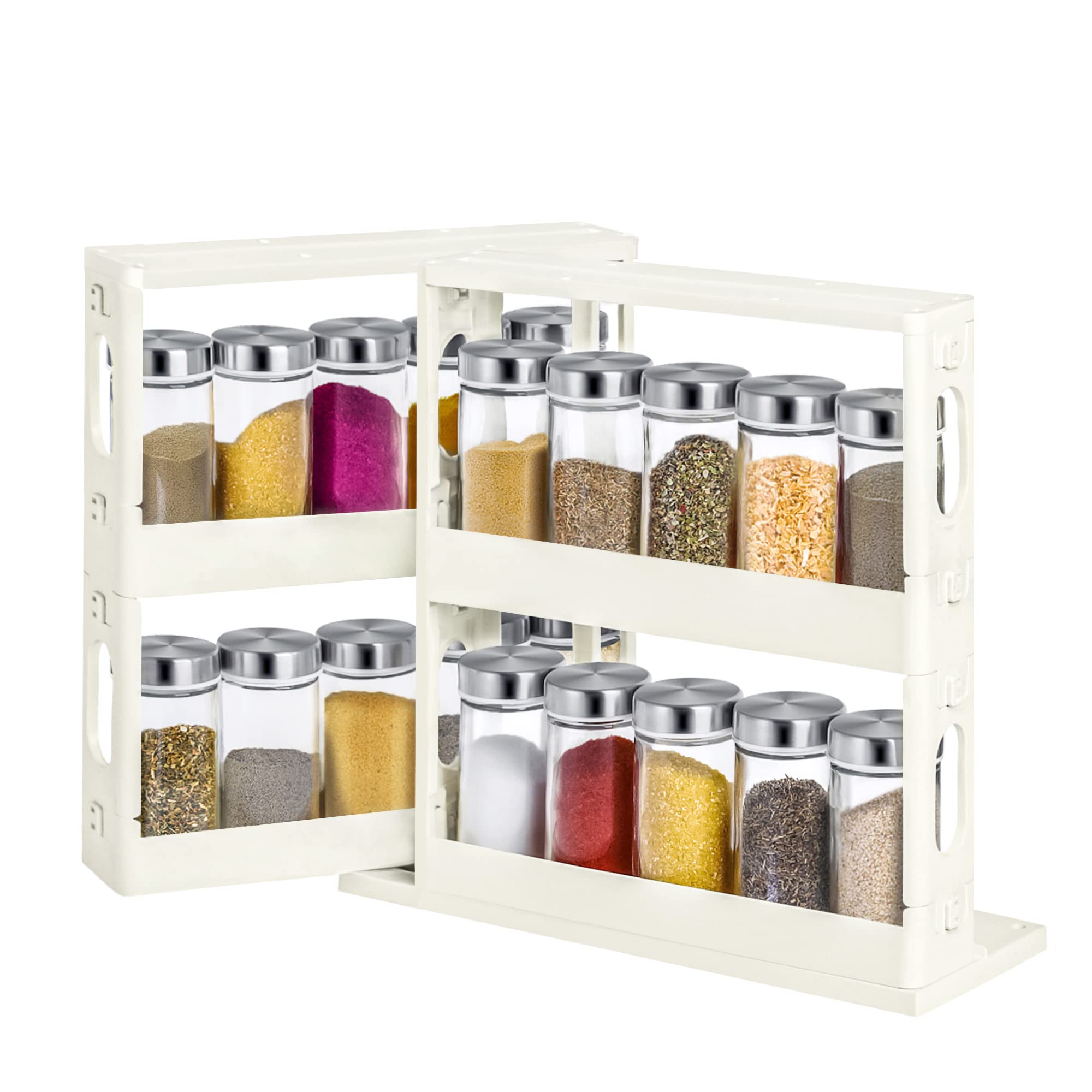 Clastyle 2-Tier Sliding Spice Rack Organizer - Modular Pull-Out Cabinet Storage for Kitchen & Bathroom - Space-Saving Vertical Spice Shelf for Countertops, Cabinets & Medicine Storage - Perfect for Small Kitchens, Pantries & Vanities
