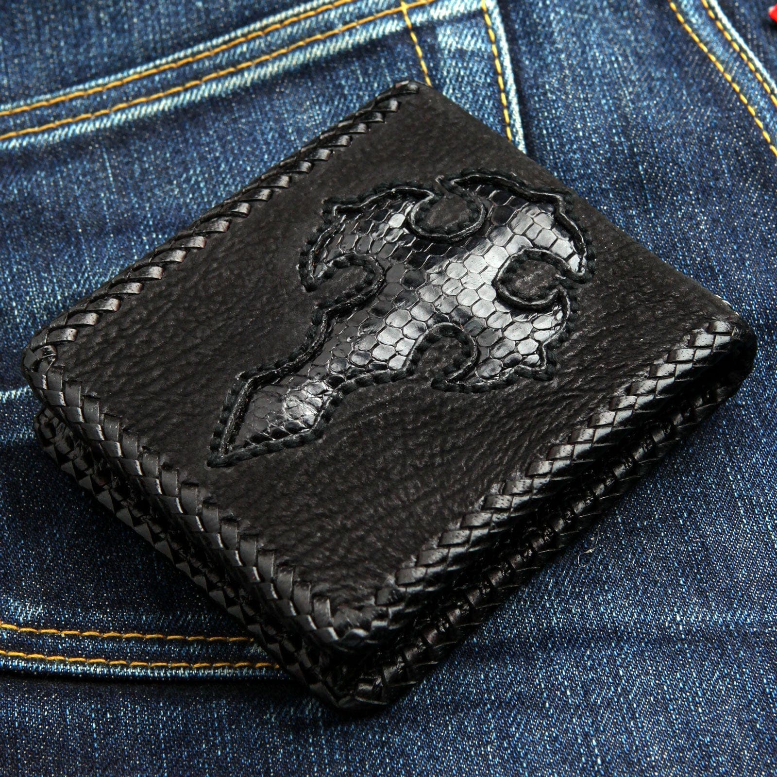 Genuine Leather Bifold Biker Wallet for Men - Cross Black Stylish & Durable RFID Blocking - Perfect for Motorcycle Riders, Travel & Everyday Use