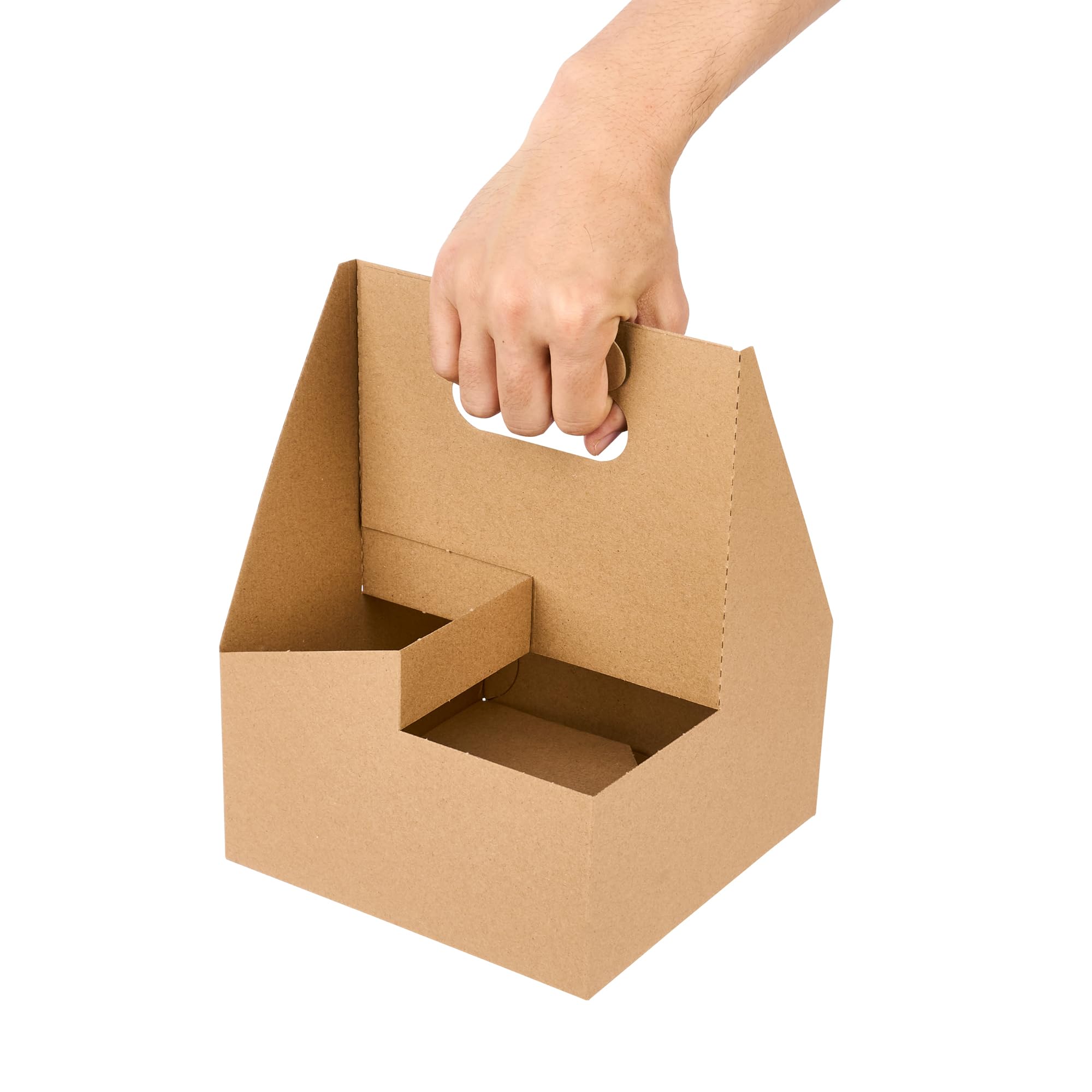 Restaurantware Altalena 100-Pack Disposable Drink Carriers with Handles - Kraft Paper Cup Holders for 4 Beverages | Perfect for Coffee, Smoothie & Bubble Tea Delivery, Takeout & Food Truck Use