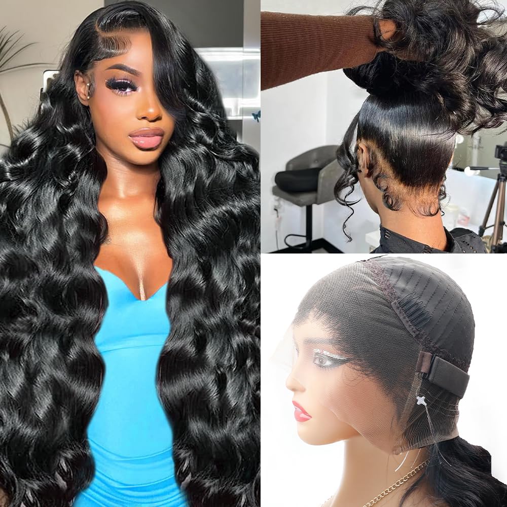 360 HD Full Lace Front Wig with Hidden Strap & Drawstring | 200% Density Body Wave Human Hair Wig for Women | Pre-Plucked with Baby Hair | 22 Inch | Perfect for Daily Wear, Cosplay & Special Occasions