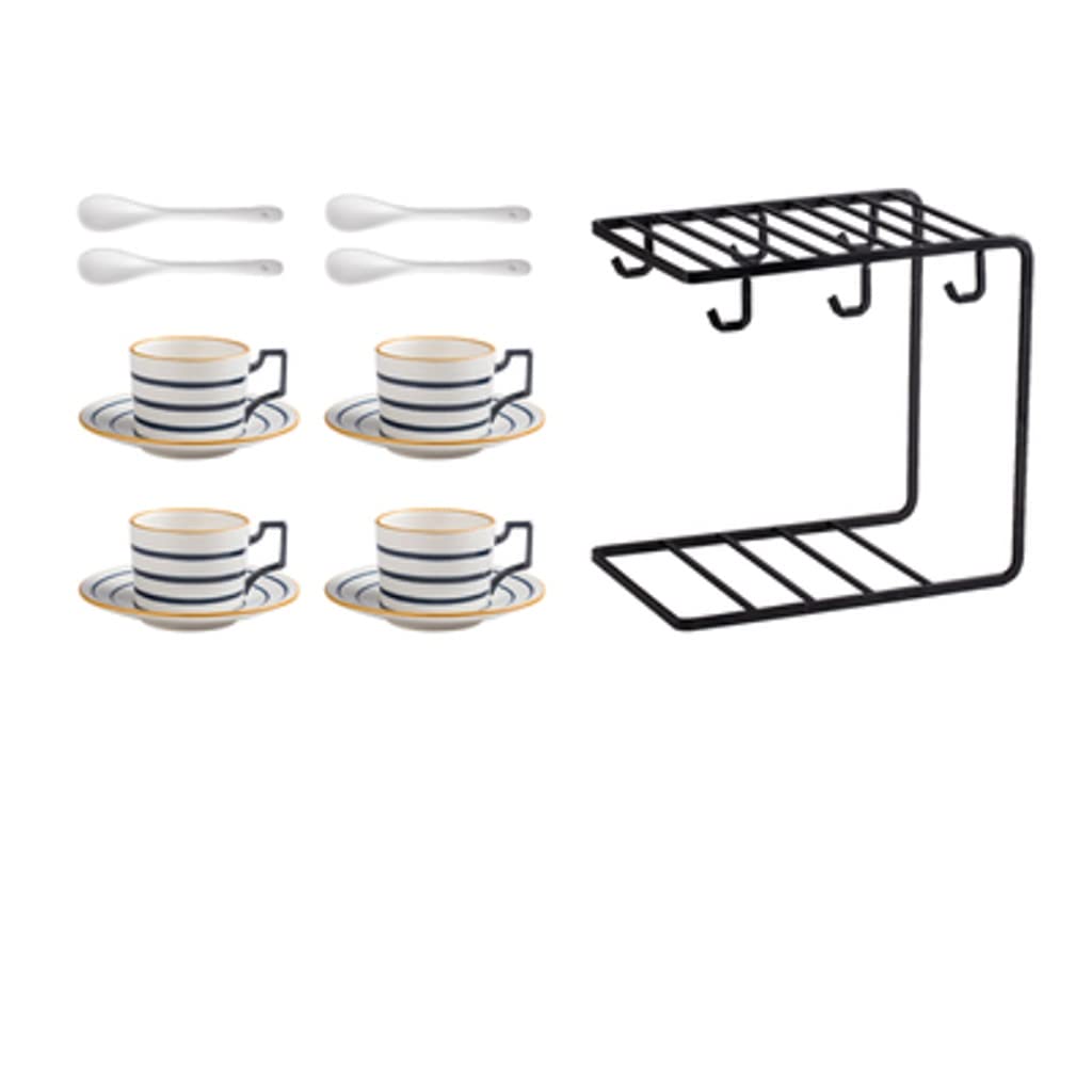 Nordic Tea Cup and Saucer Set - 4 Piece Porcelain Tea Cup Set with Spoon & Cup Holder - Elegant Coffee & Latte Cups for Afternoon Tea, Home Decor, and Gift Giving - Perfect for Tea Parties, Coffee Breaks, and Cozy Home Use
