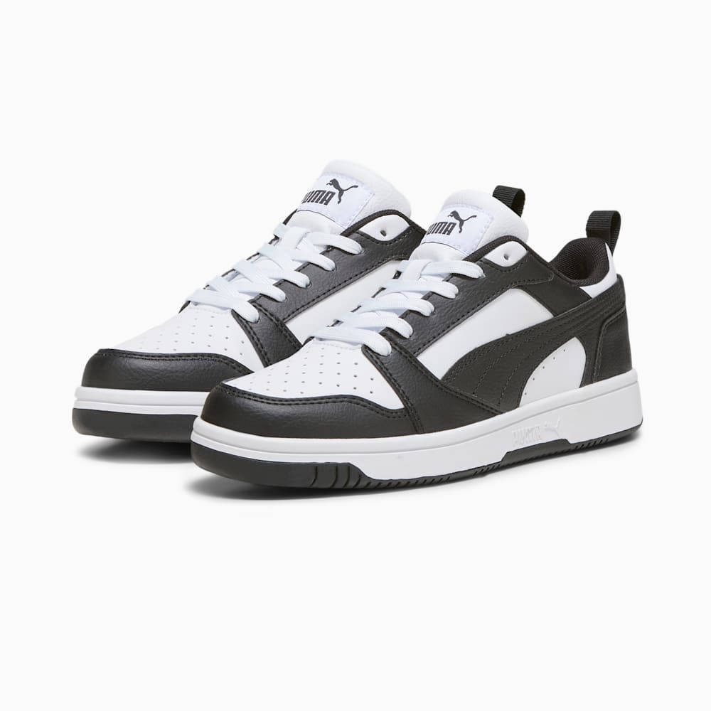 PUMA Kids' Rebound V6 Basketball Shoes - White/Black | High-Performance Sneakers for Boys & Girls | Perfect for Court Play, Training & Casual Wear