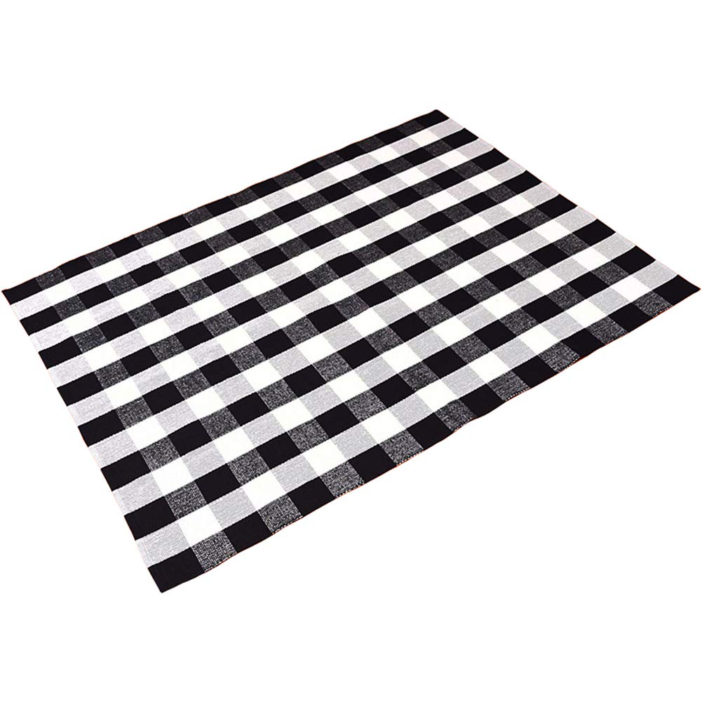 LEVINIS Washable Cotton Rugs - Large 90''x67'' Black and White Plaid Area Rug for Living Room, Bedroom, Dorm | Soft, Non-Slip, Easy to Clean | Perfect for Home Decor, Office, and High-Traffic Areas