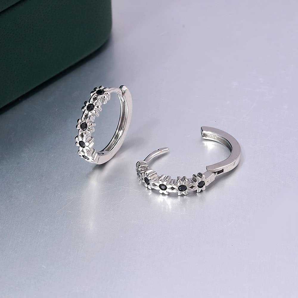 CiNily Small Hoop Earrings for Women - 14K Gold Plated Flower Cubic Zirconia Huggie Earrings - Hypoallergenic Cartilage Earrings for Girls - Perfect for Everyday Wear, Parties & Gifts