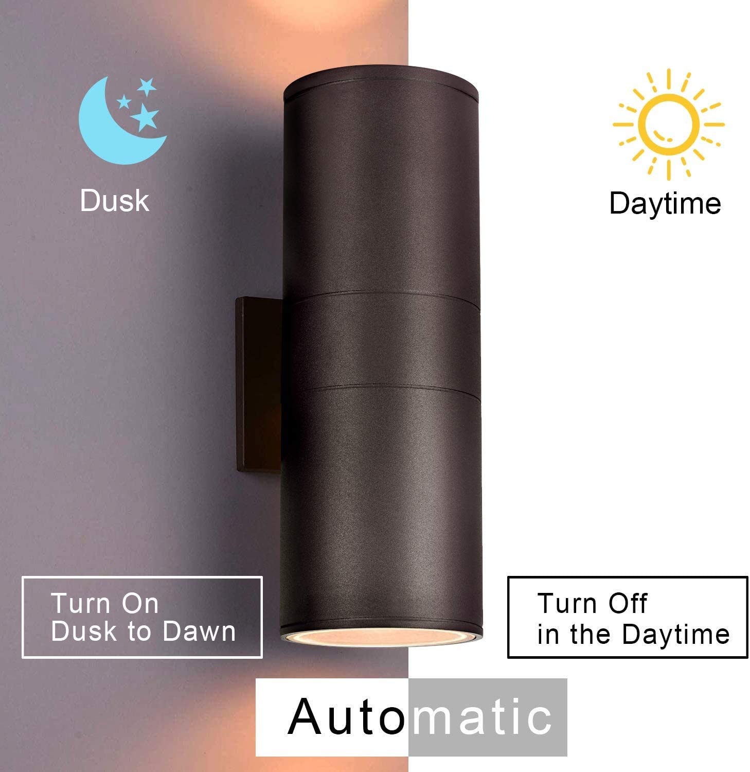 Outdoor Wall Lights Dusk to Dawn - Waterproof Exterior Lighting Fixtures with 2 LED Bulbs - Modern Up Down Wall Sconces for Porch, Backyard, Patio & Garden - Perfect for Home Security & Landscape Lighting