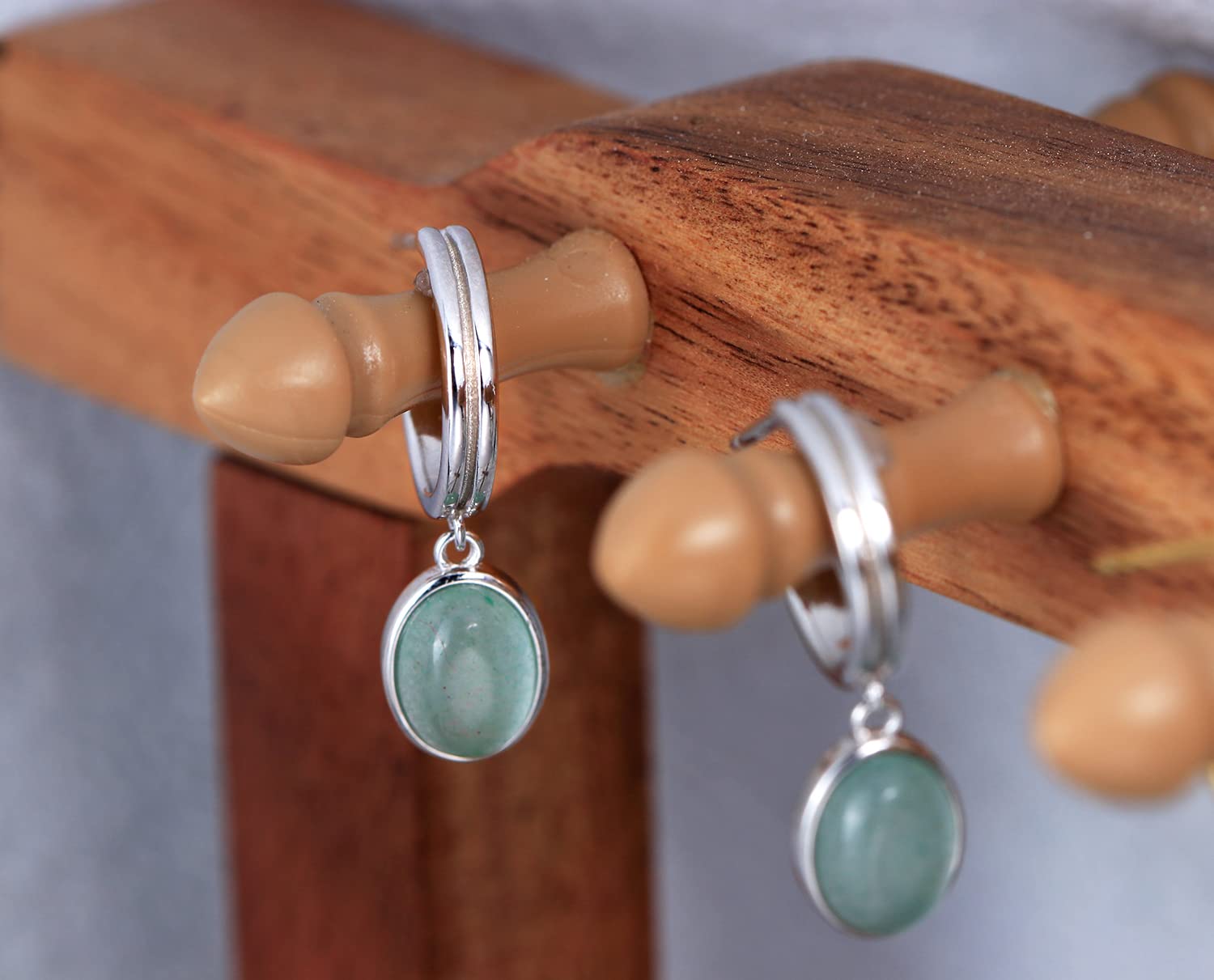 14K Gold Plated 925 Sterling Silver Post Huggie Hoop Earrings with Aventurine Stone - Elegant Dangle Earrings for Women | Perfect for Everyday Wear, Office & Special Occasions