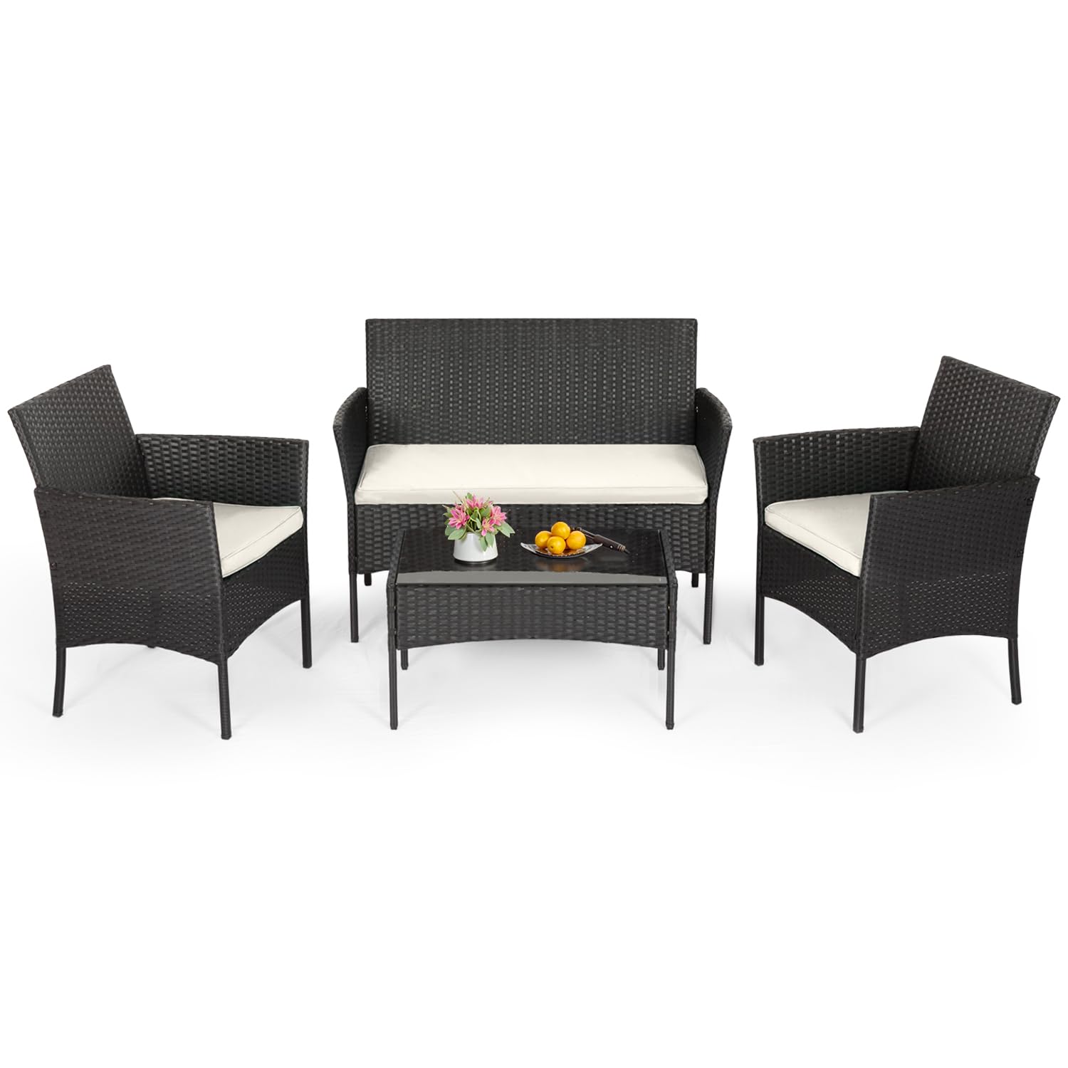 **FDW 4-Piece Outdoor Patio Furniture Set - Rattan Wicker Sofa & Chairs - Garden Conversation Bistro Set for Yard, Pool, or Backyard - Perfect for Relaxing & Entertaining Outdoors**