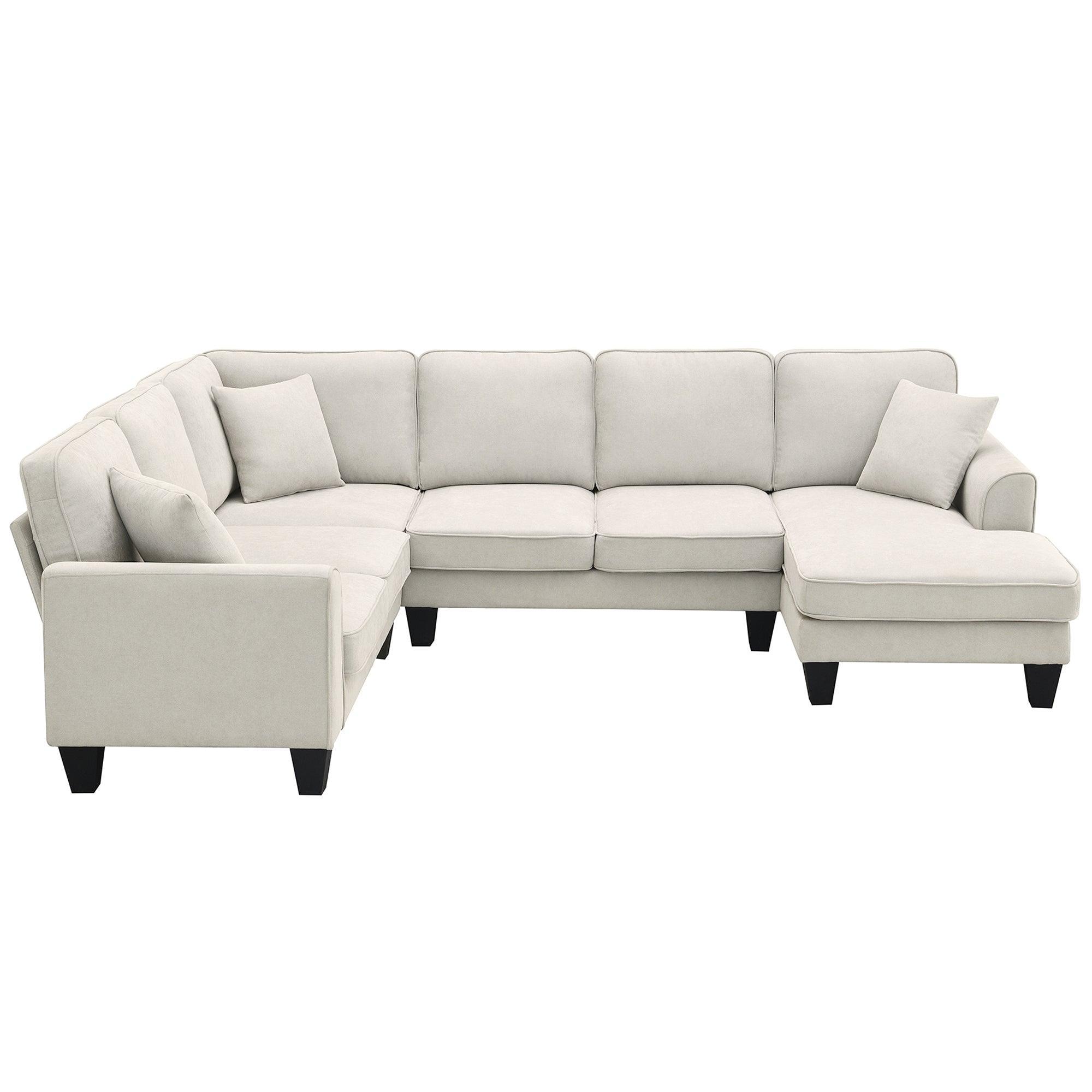 Modern U-Shaped 7-Seater Fabric Sectional Sofa - 108