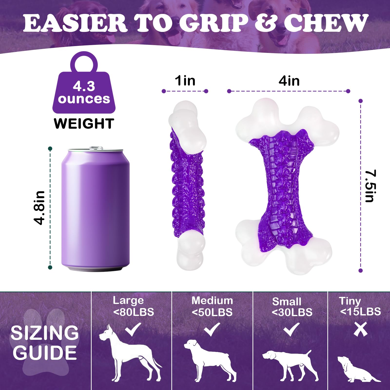 Indestructible Dog Chew Toys (2 Pack) - Heavy Duty Chew Bones for Aggressive Chewers, Large Breed Dogs - Durable Pet Toys for Extreme Chewing - Perfect for Playtime, Training & Anxiety Relief