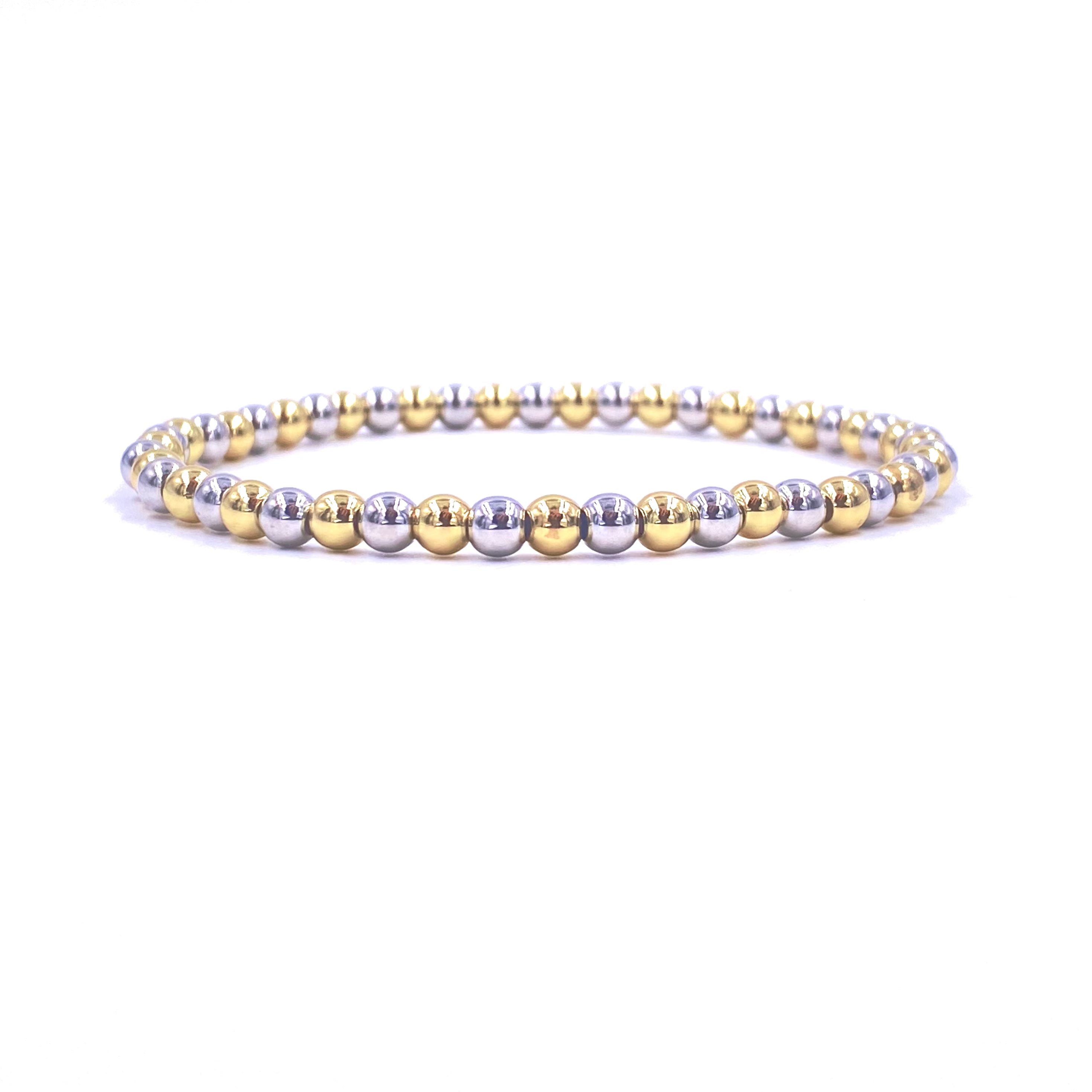 Ashley Gold Stainless Steel Gold Plated Alternating Two Tone 6mm Stretch Beaded Bracelet for Women - Elegant Jewelry Gift for Birthday, Anniversary & Special Occasions