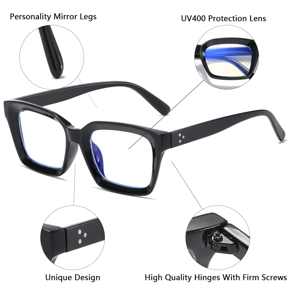 Blue Light Blocking Glasses for Women & Men - Anti Eye Strain Computer Glasses for Gaming, Reading & Phone Use - Thick Square Frame (Model 2105) - Perfect for Office Work, Online Classes & Night Screen Time
