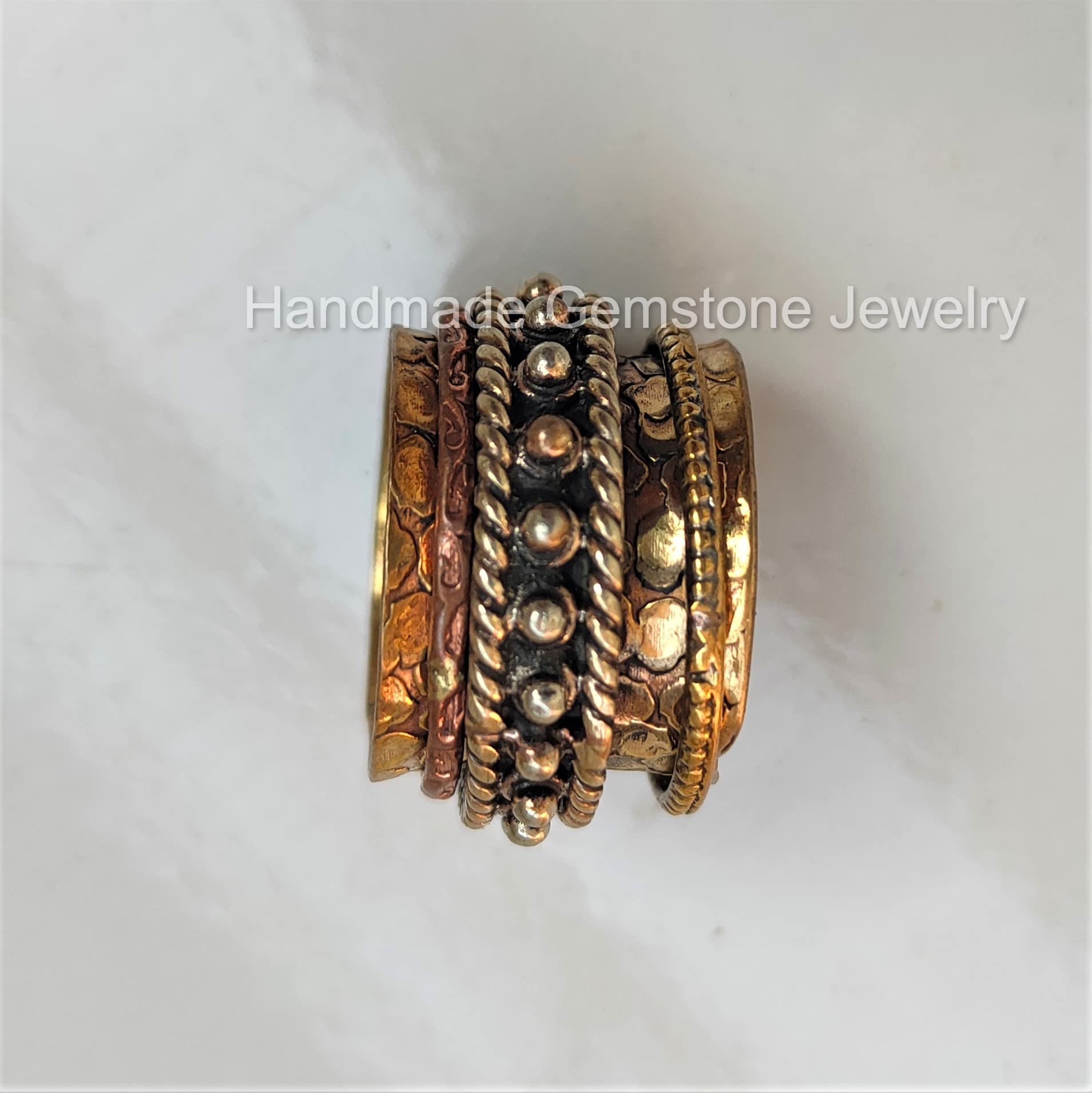 14K Gold Plated Spinner Band Ring - Fidget Ring for Anxiety Relief, Three Tone Unisex Jewelry, Brass Thumb Ring with Artisan Design | Perfect for Stress Relief, Focus & Fashion Accessories